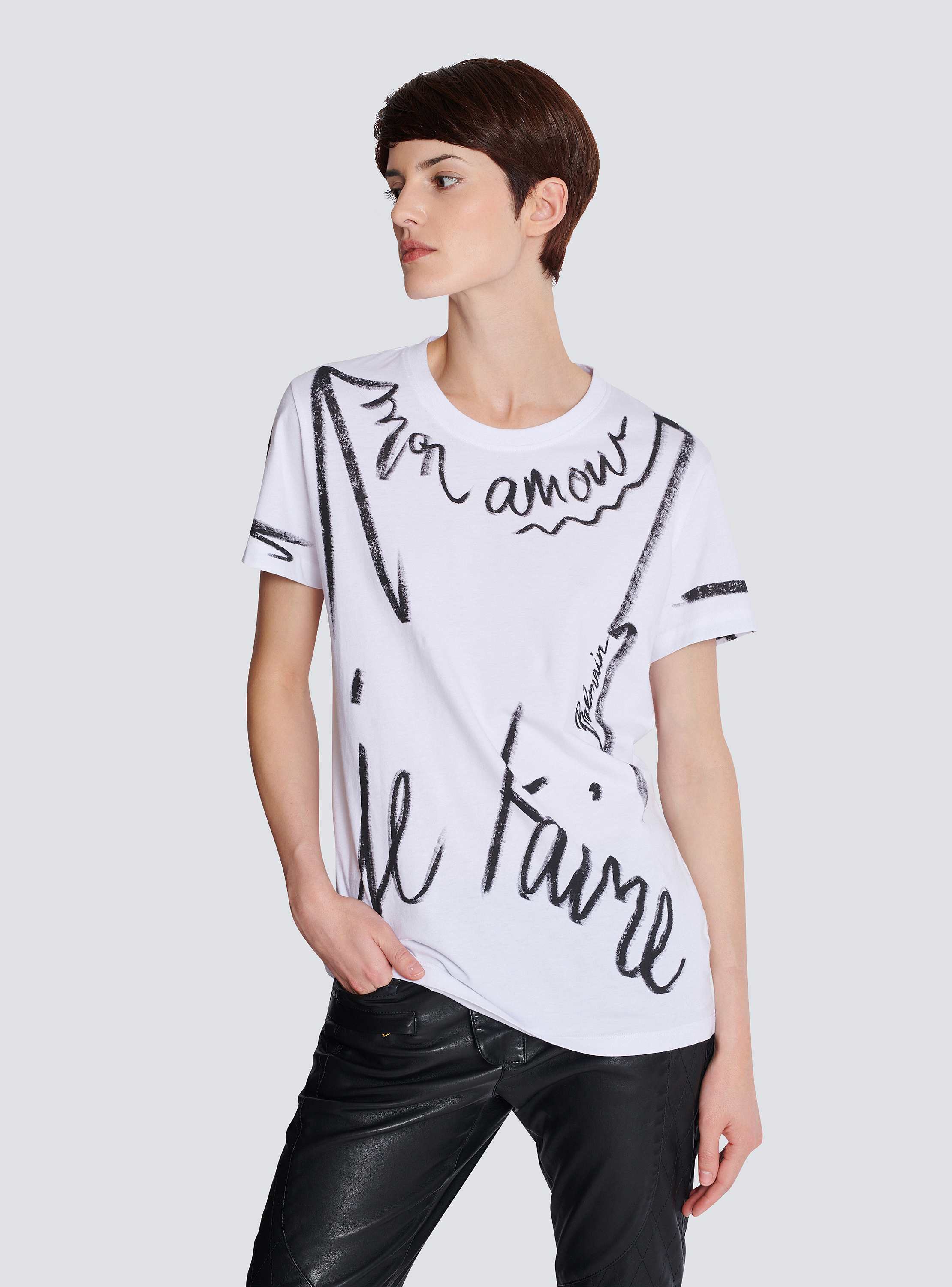 Tシャツ・カットソー BALMAIN Women Tunic Tops EF1EF000GE35 WHITE Short-sleeved T-shirt with 