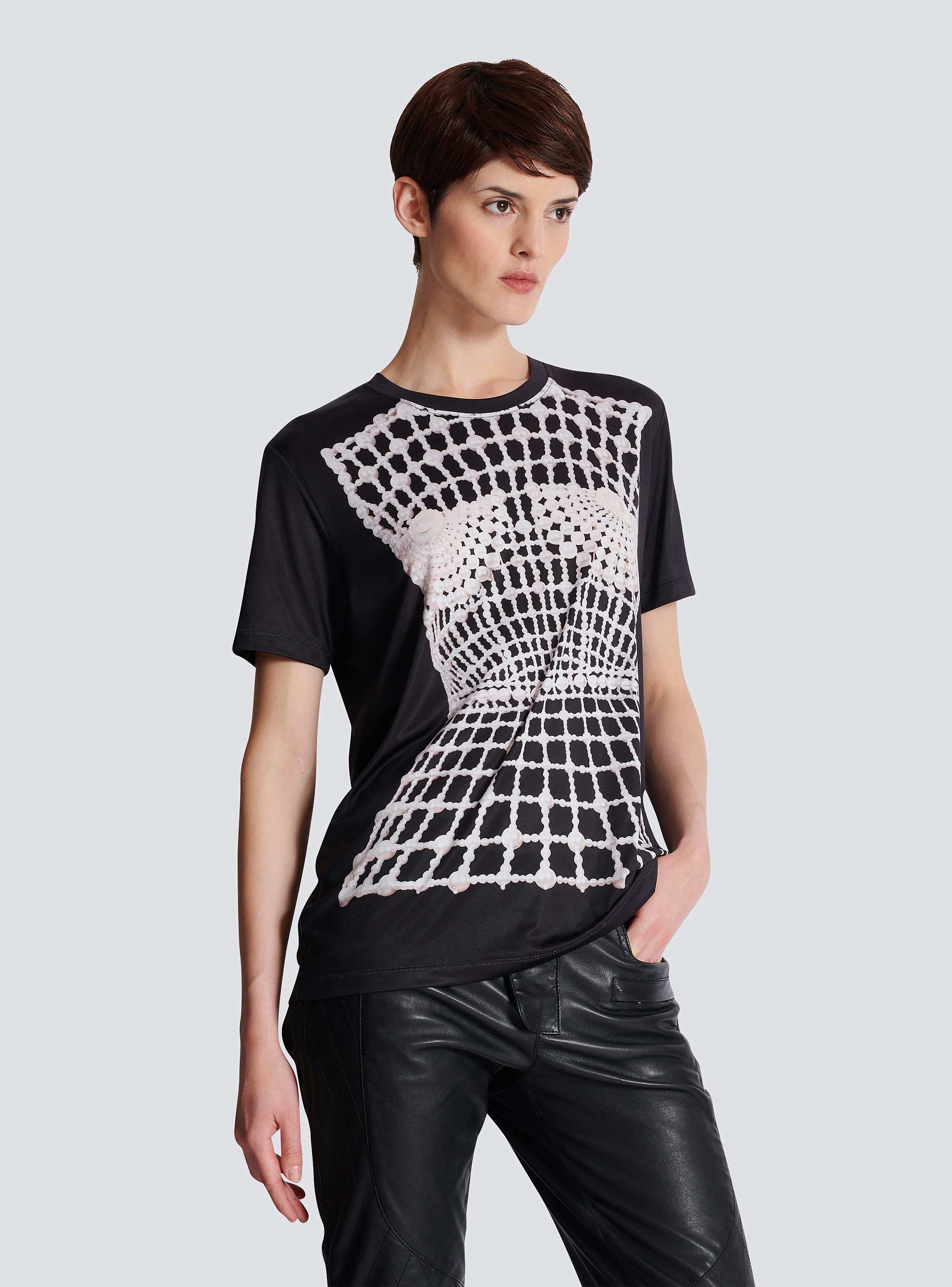 トロンプルイユ エンブロイダリープリント Tシャツ