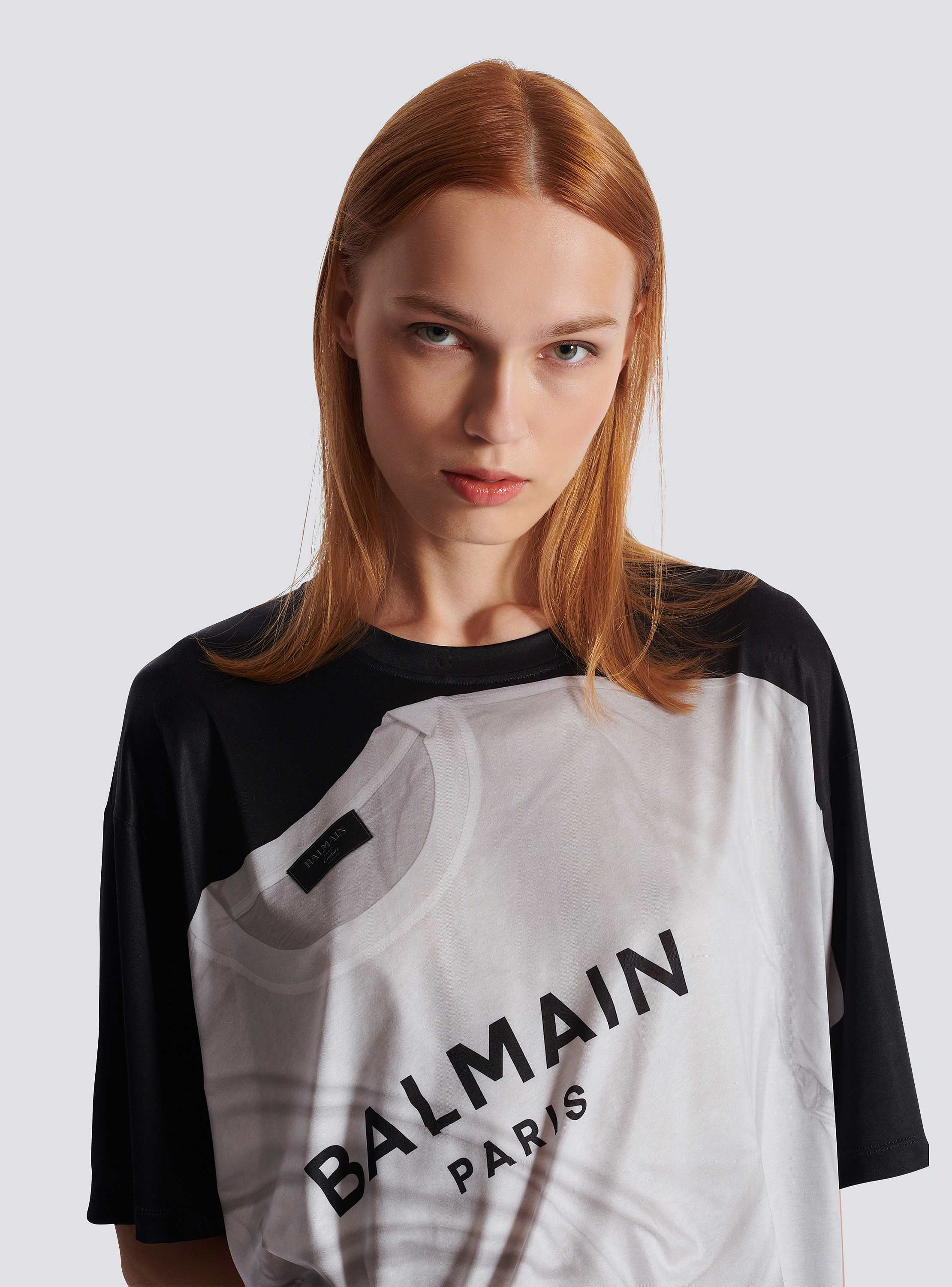 超安い print illusion optical with T-shirt Loose black Women - シャツ