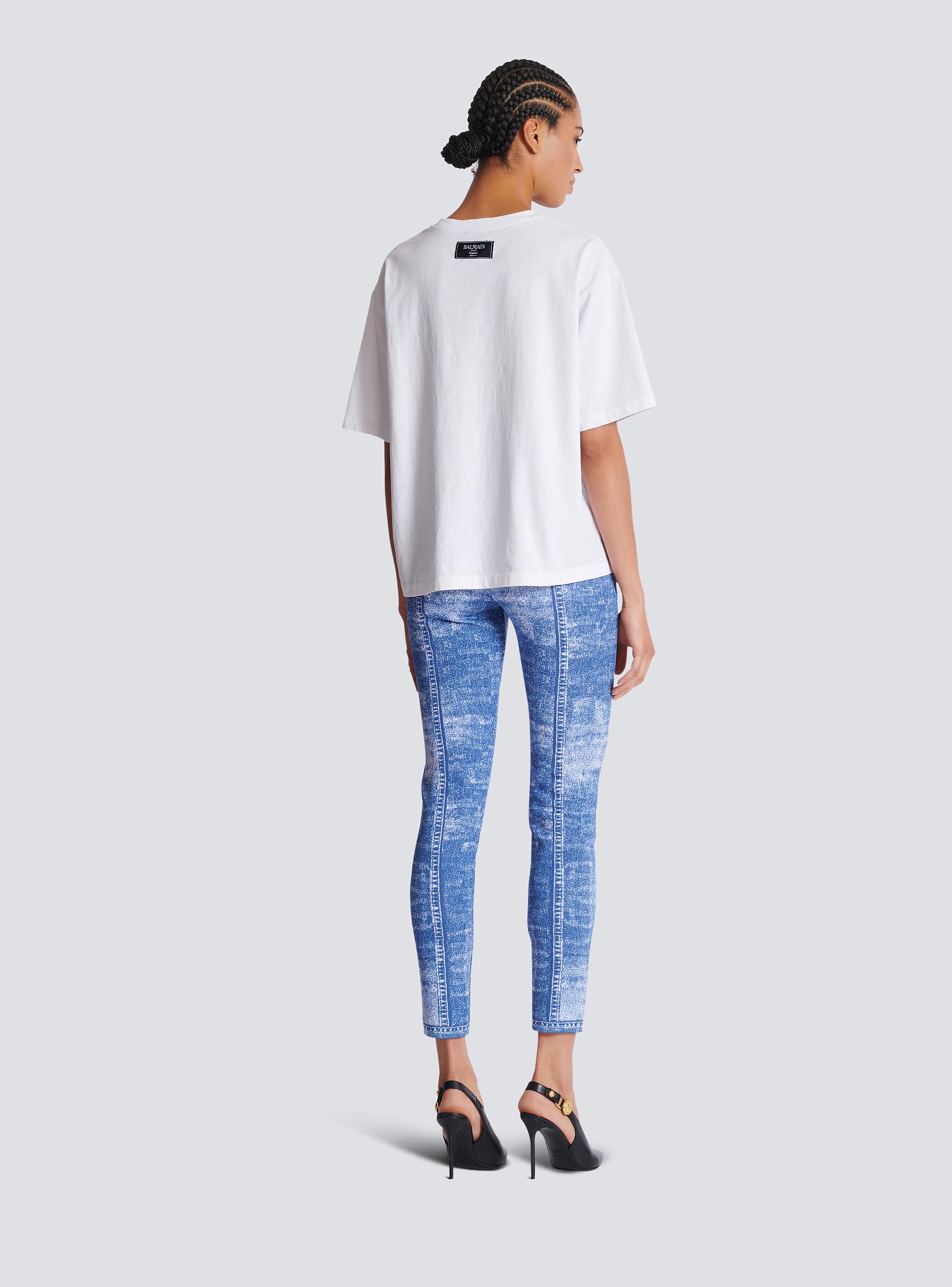 BALMAIN - White Cotton T-shirt Gold Balmain Paris Metallic