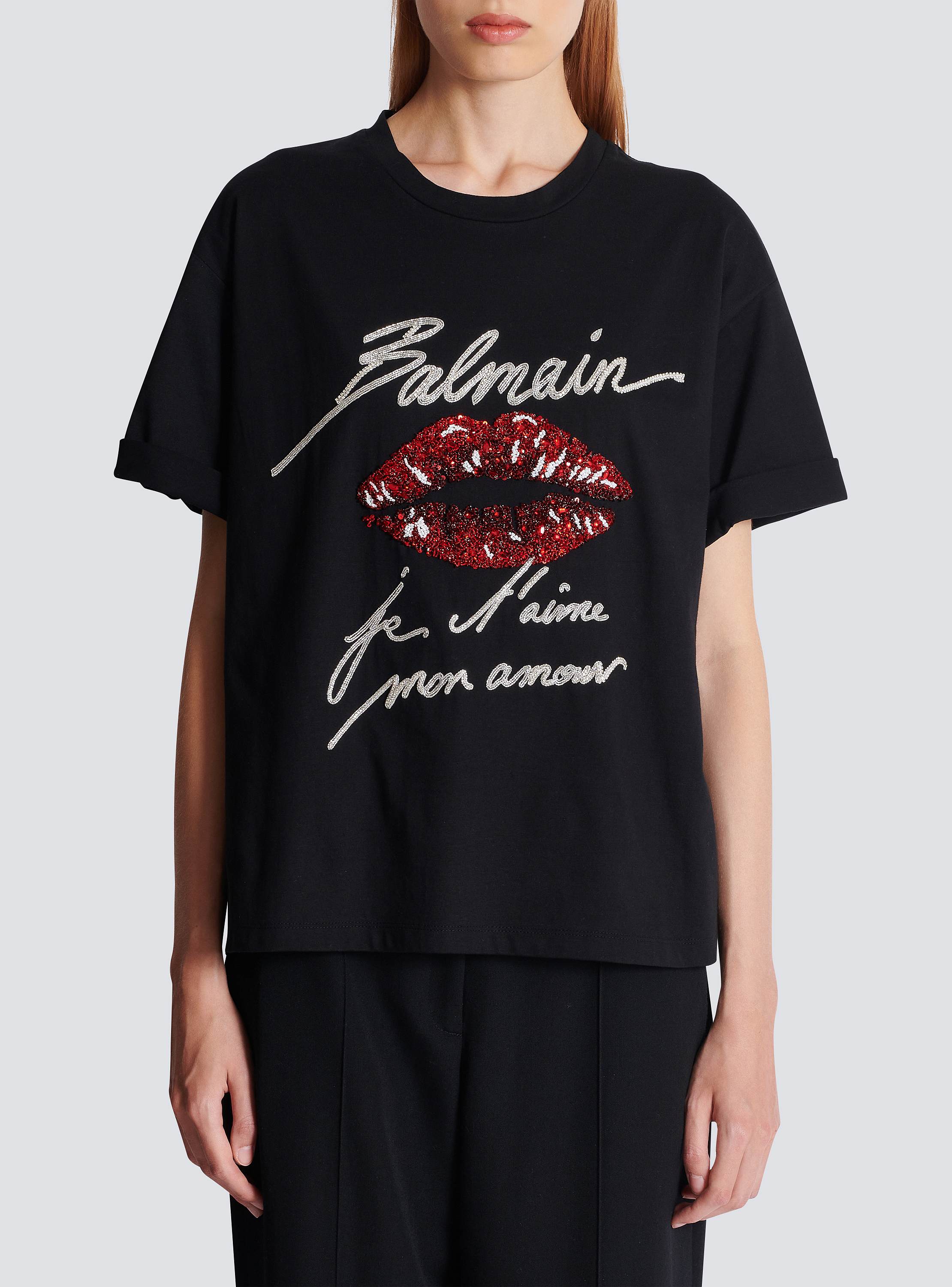 超特価激安の商品をすべて Kiss with T-shirt Short-sleeved embroidery Women - black トップス