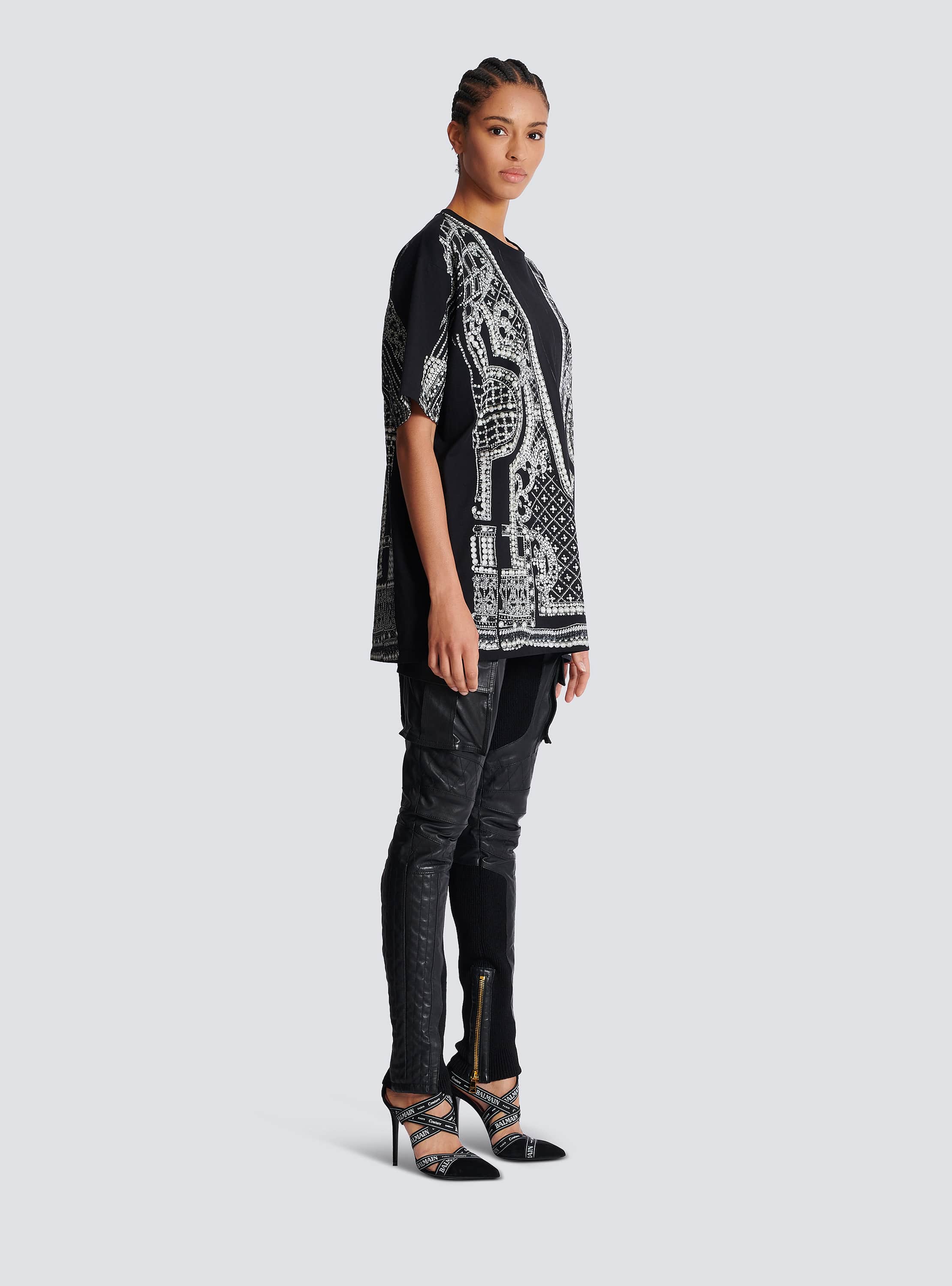 Trompe l'œil T-shirt with embroidery print - Women | BALMAIN