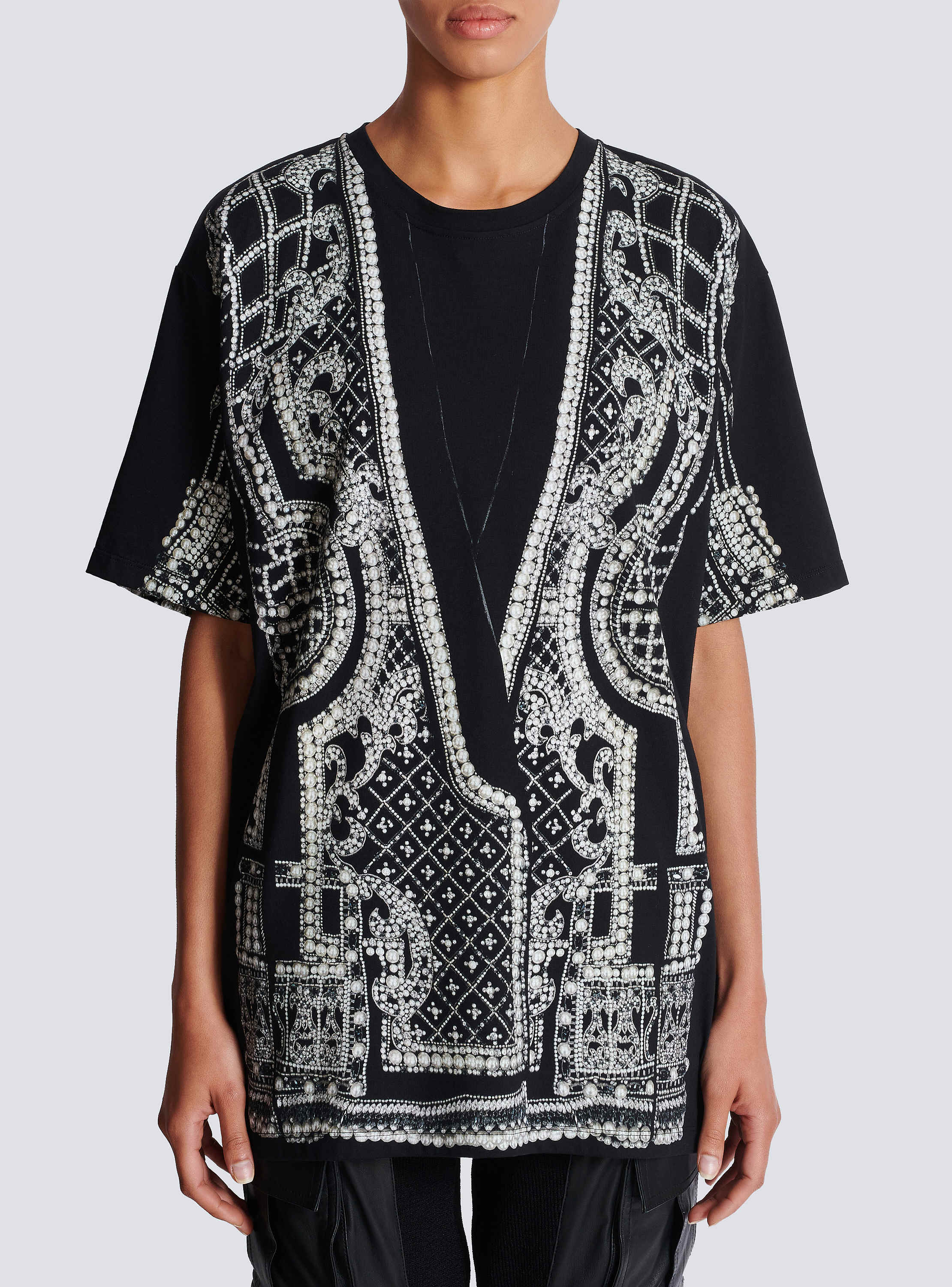 Trompe l'œil T-shirt with embroidery print