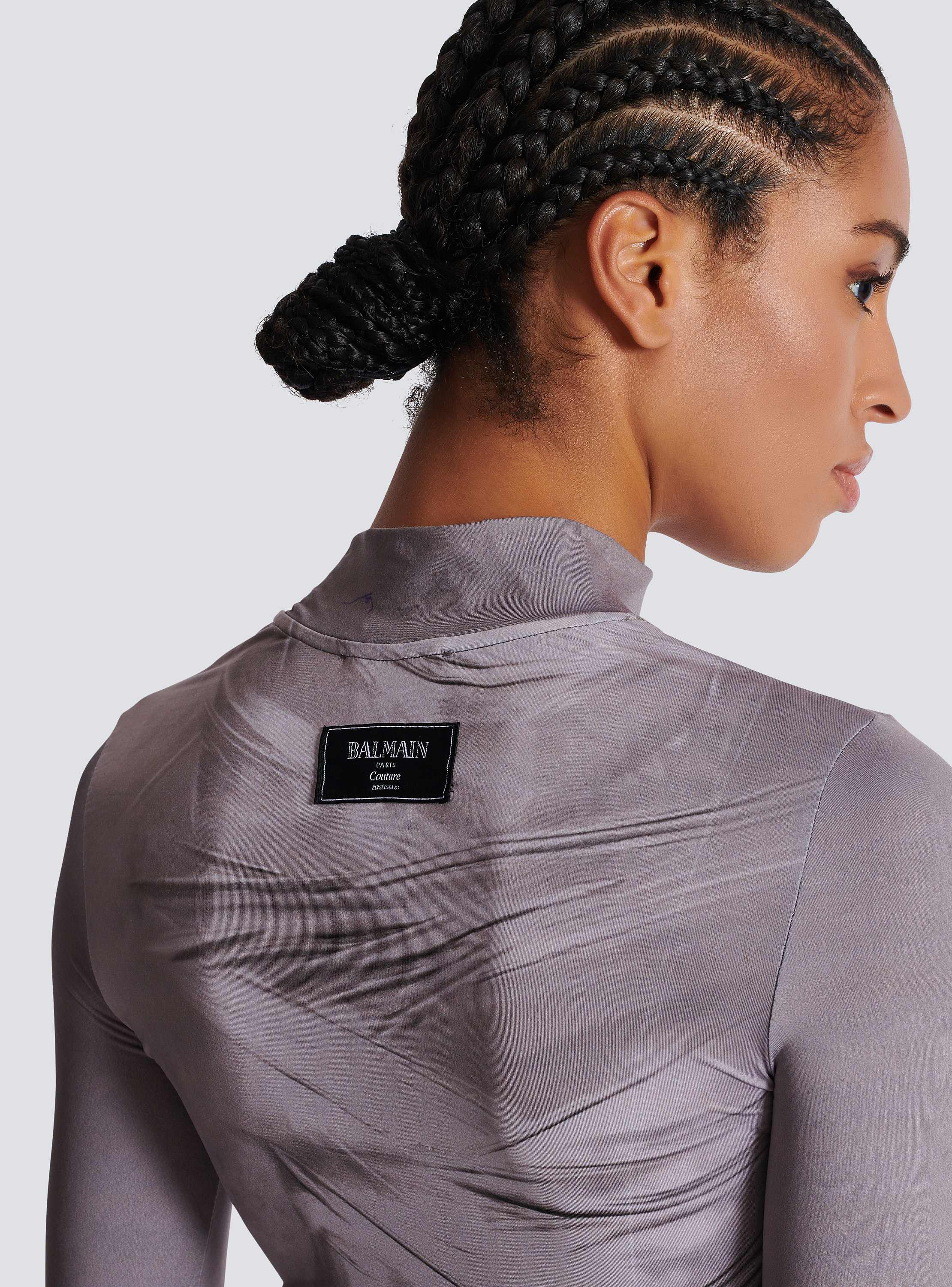 Long-sleeve high-neck draped print trompe-l'œil t-shirt