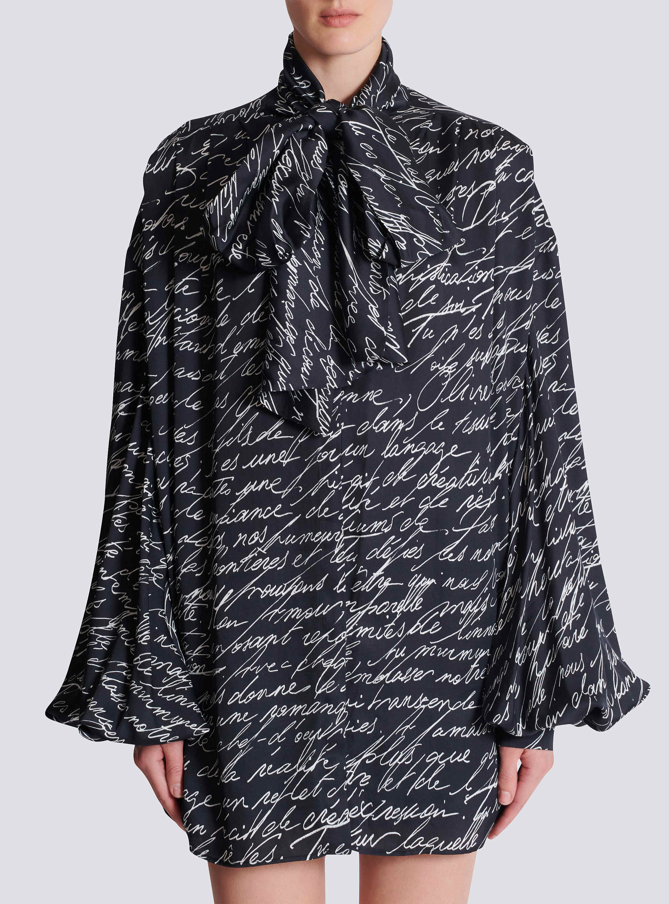 Pussy-bow shirt with "Love Letter" print