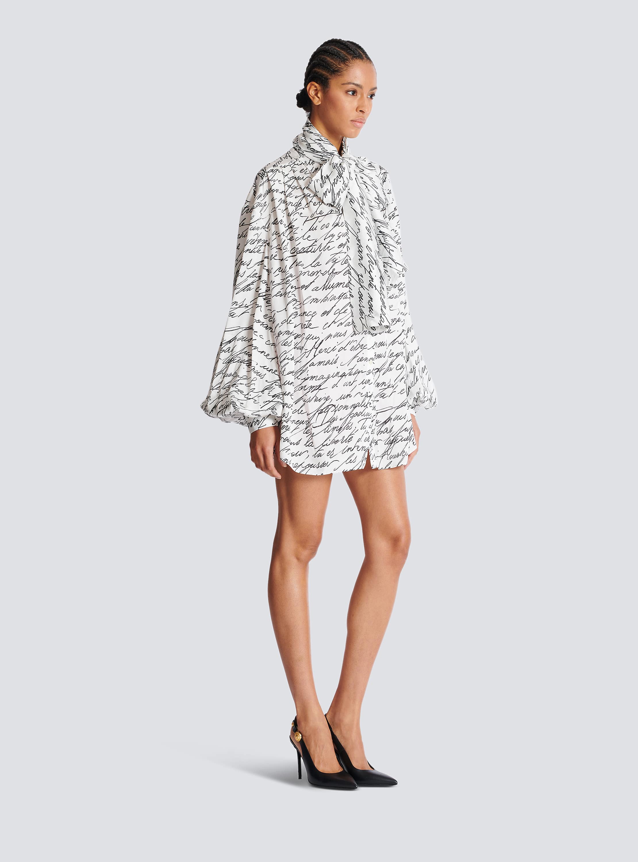 Pussy-bow shirt with "Love Letter" print