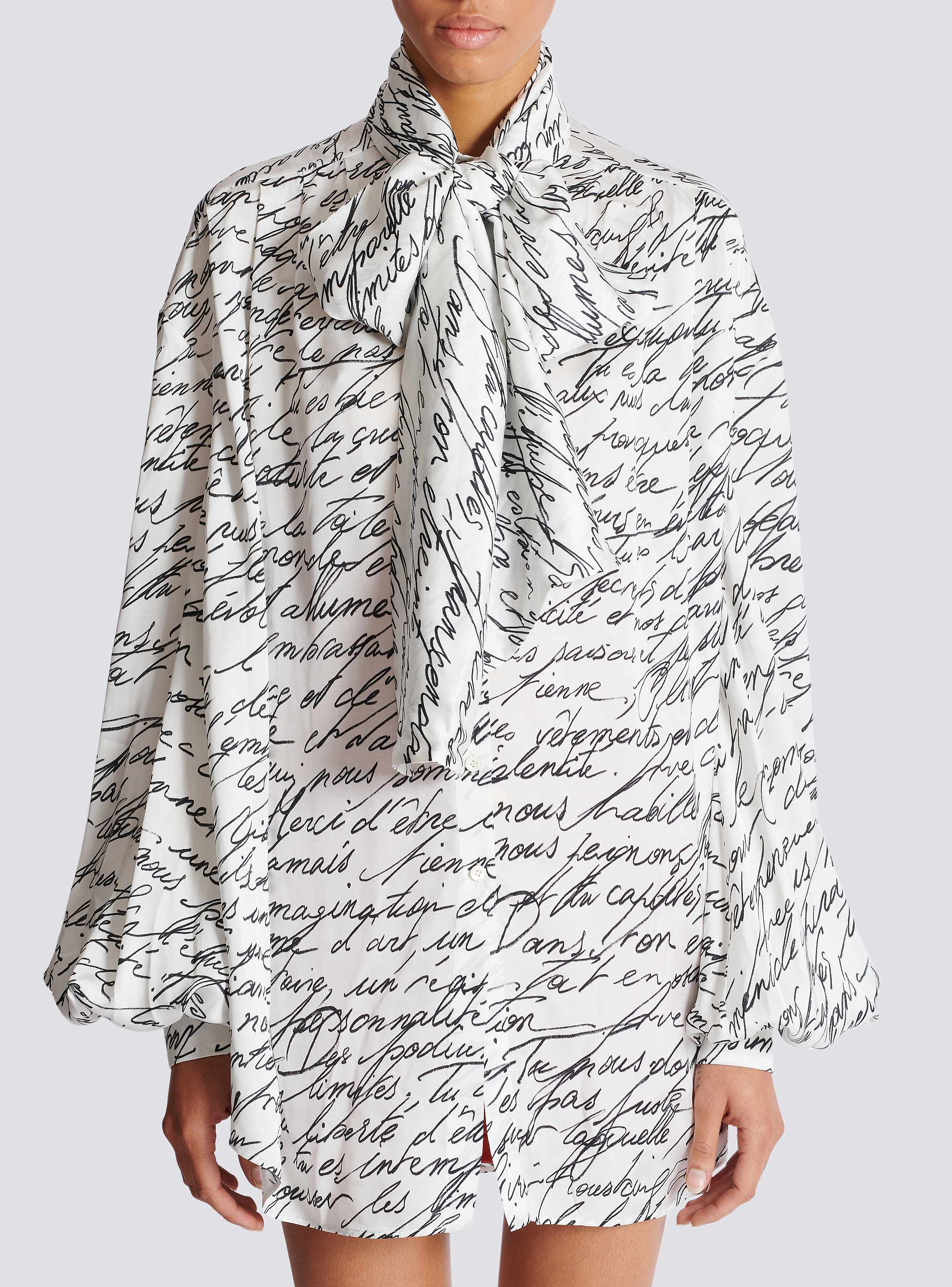 Pussy-bow shirt with "Love Letter" print