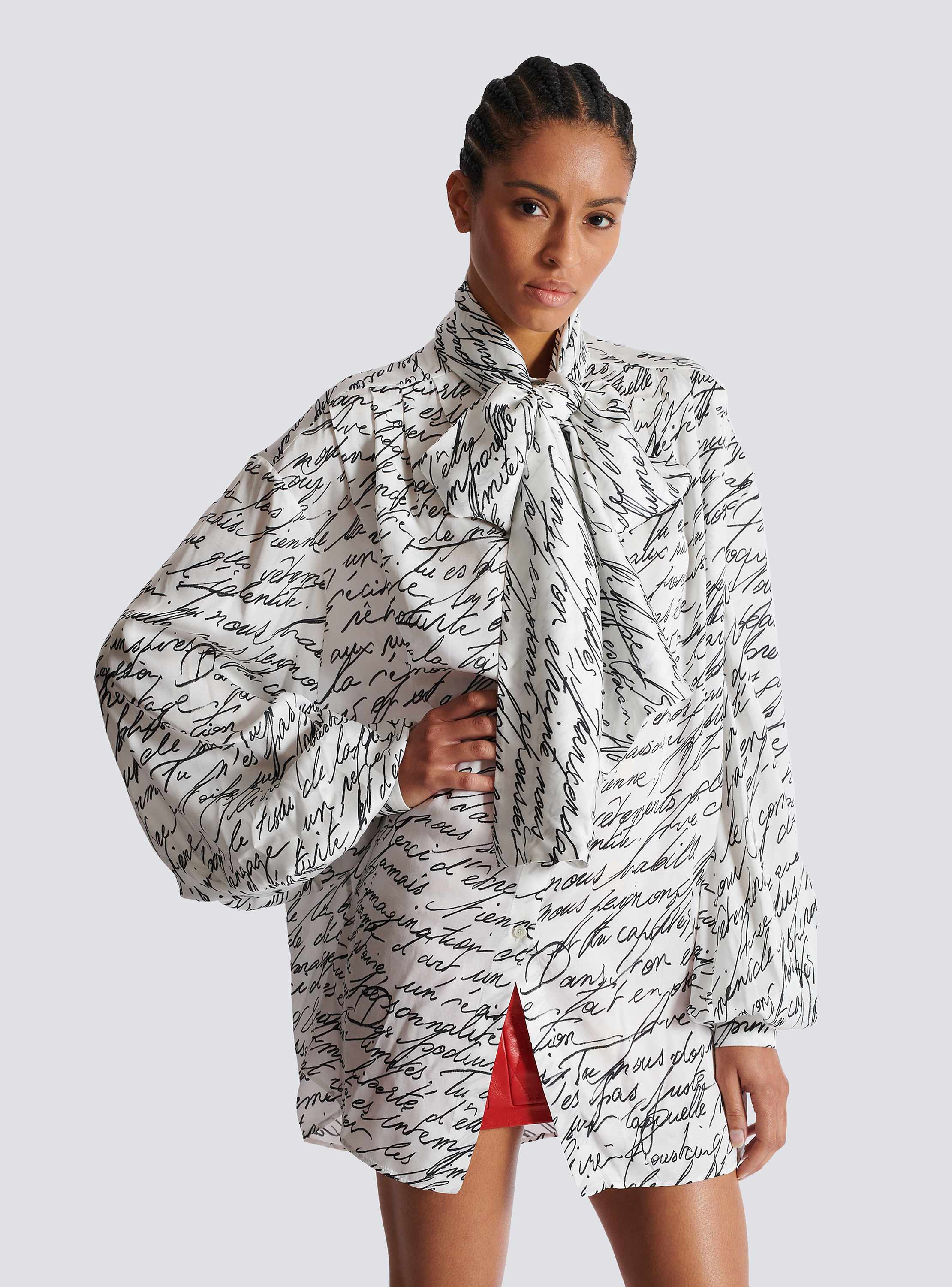 Pussy-bow shirt with "Love Letter" print