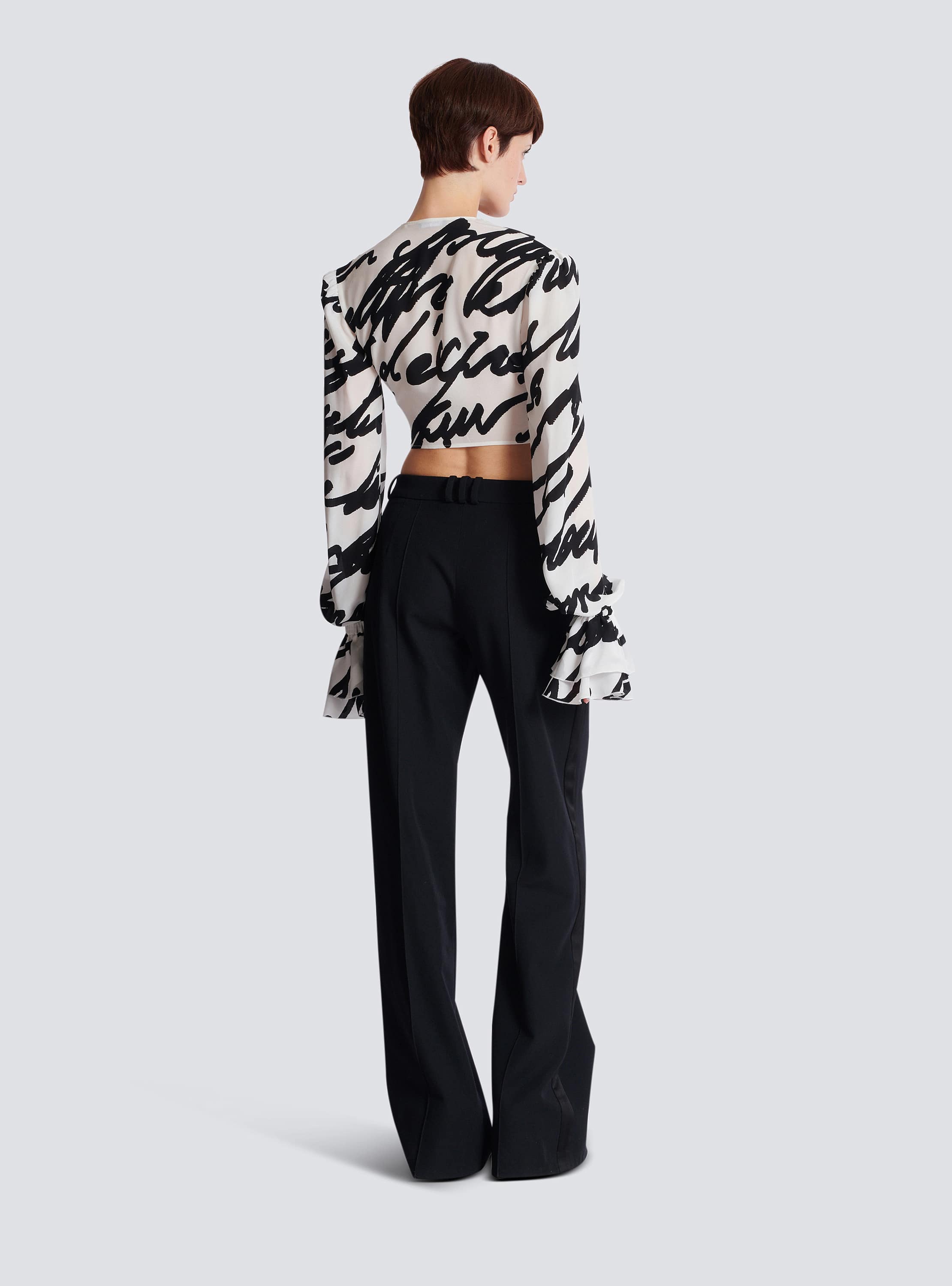 Ruffled love letter knotted crop shirt