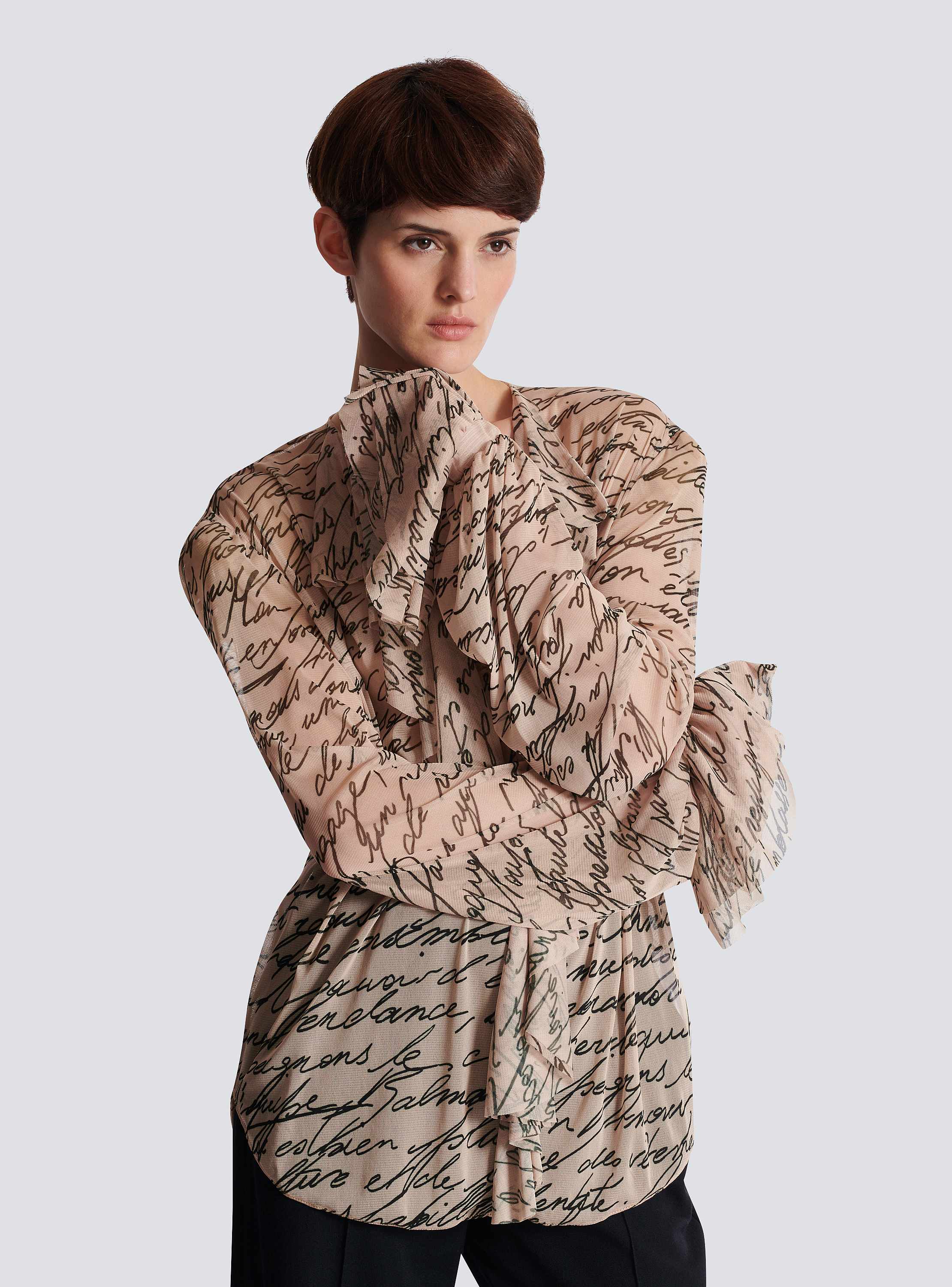 Ruffled love letter print shirt