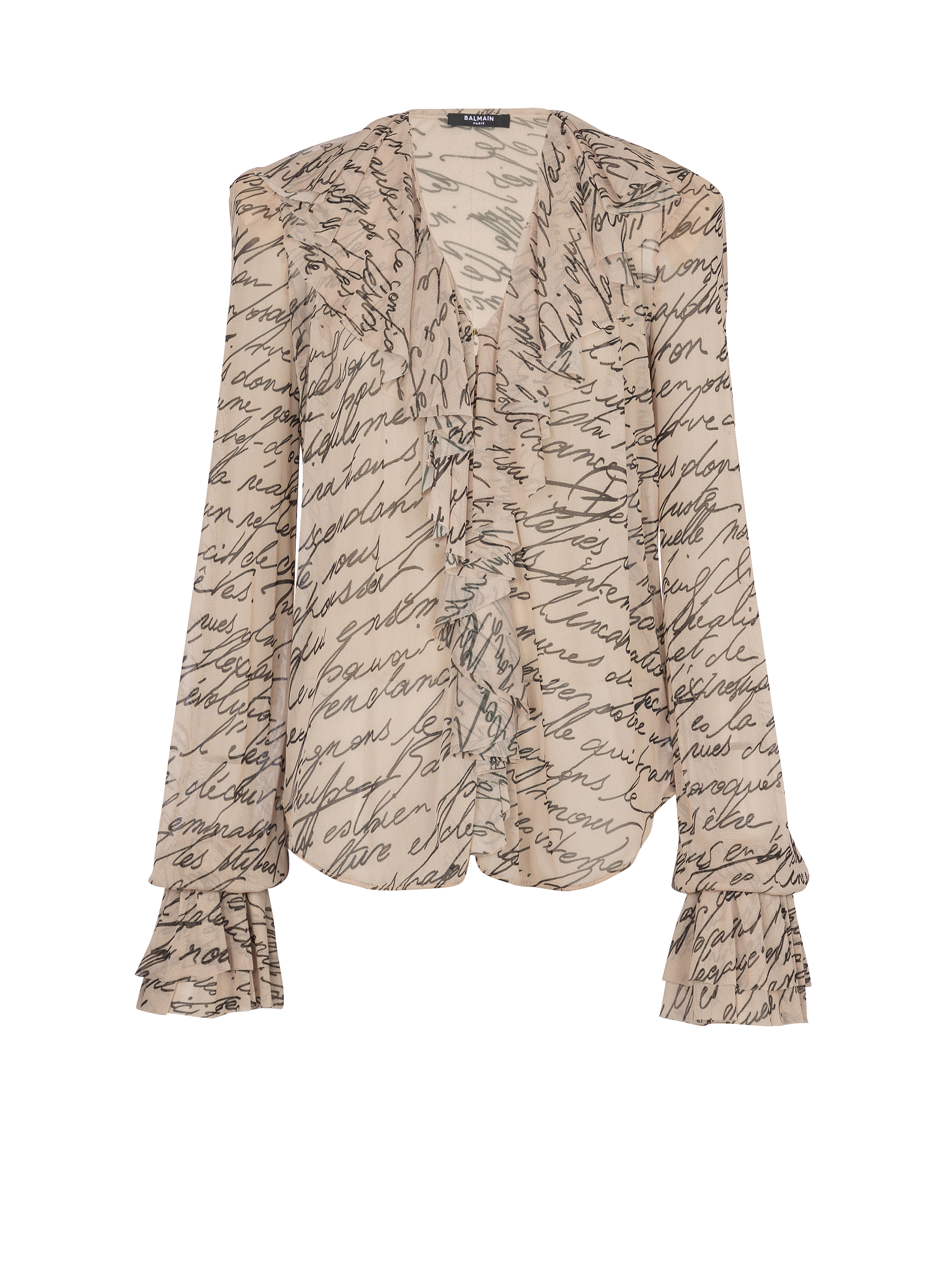 Ruffled love letter print shirt