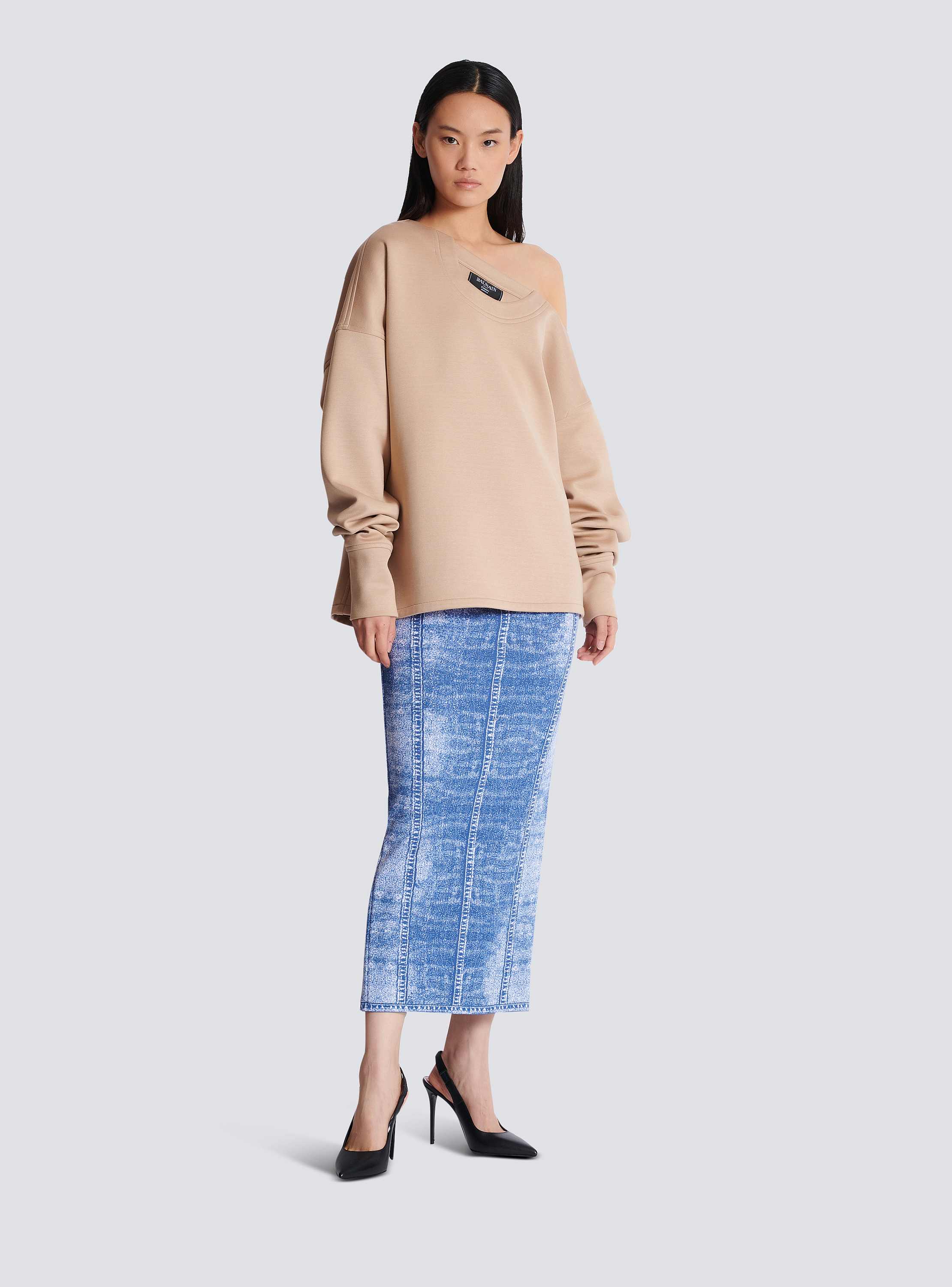 Asymmetrical jersey off-the-shoulder sweatshirt