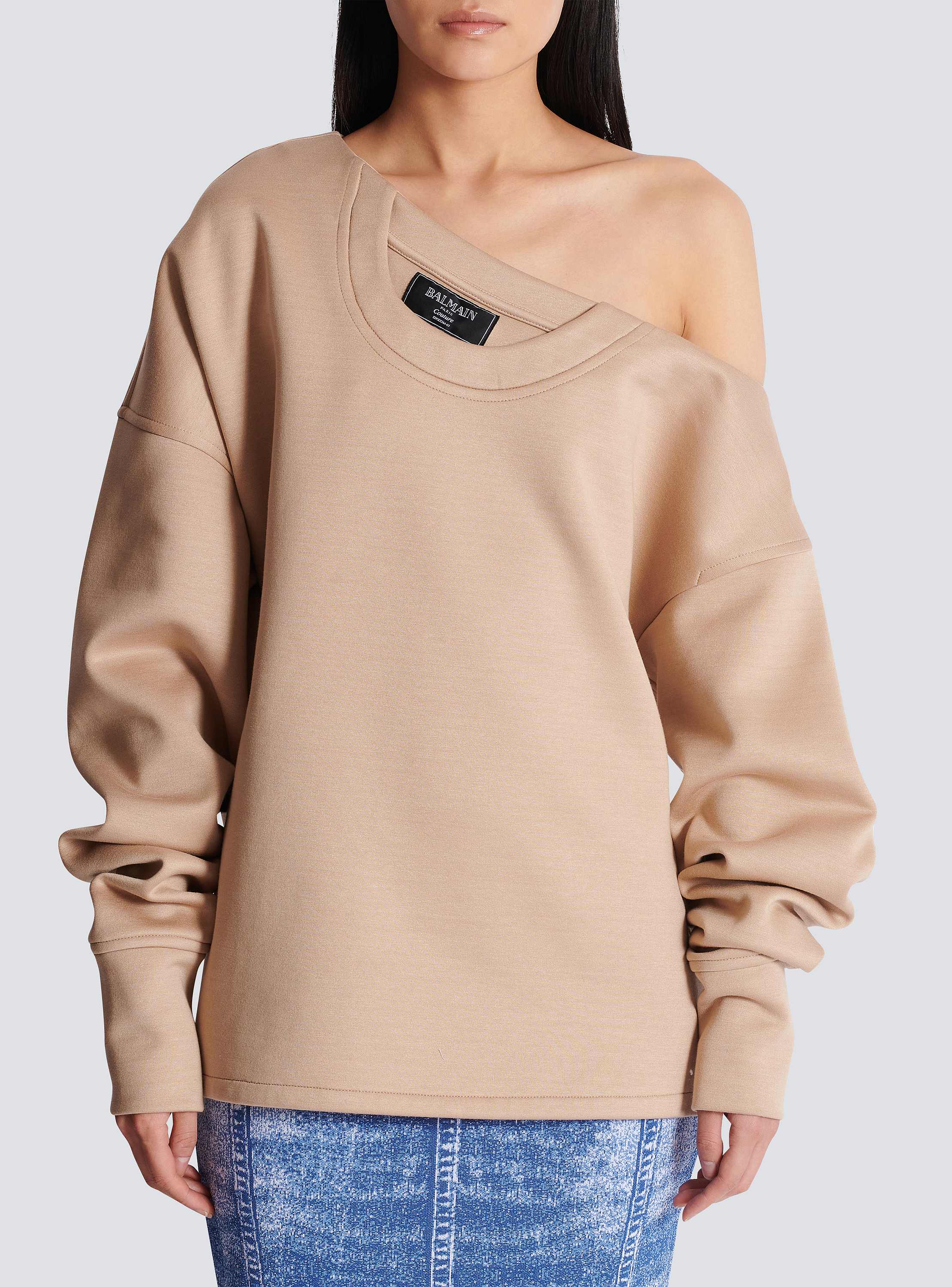 Asymmetrical jersey off-the-shoulder sweatshirt