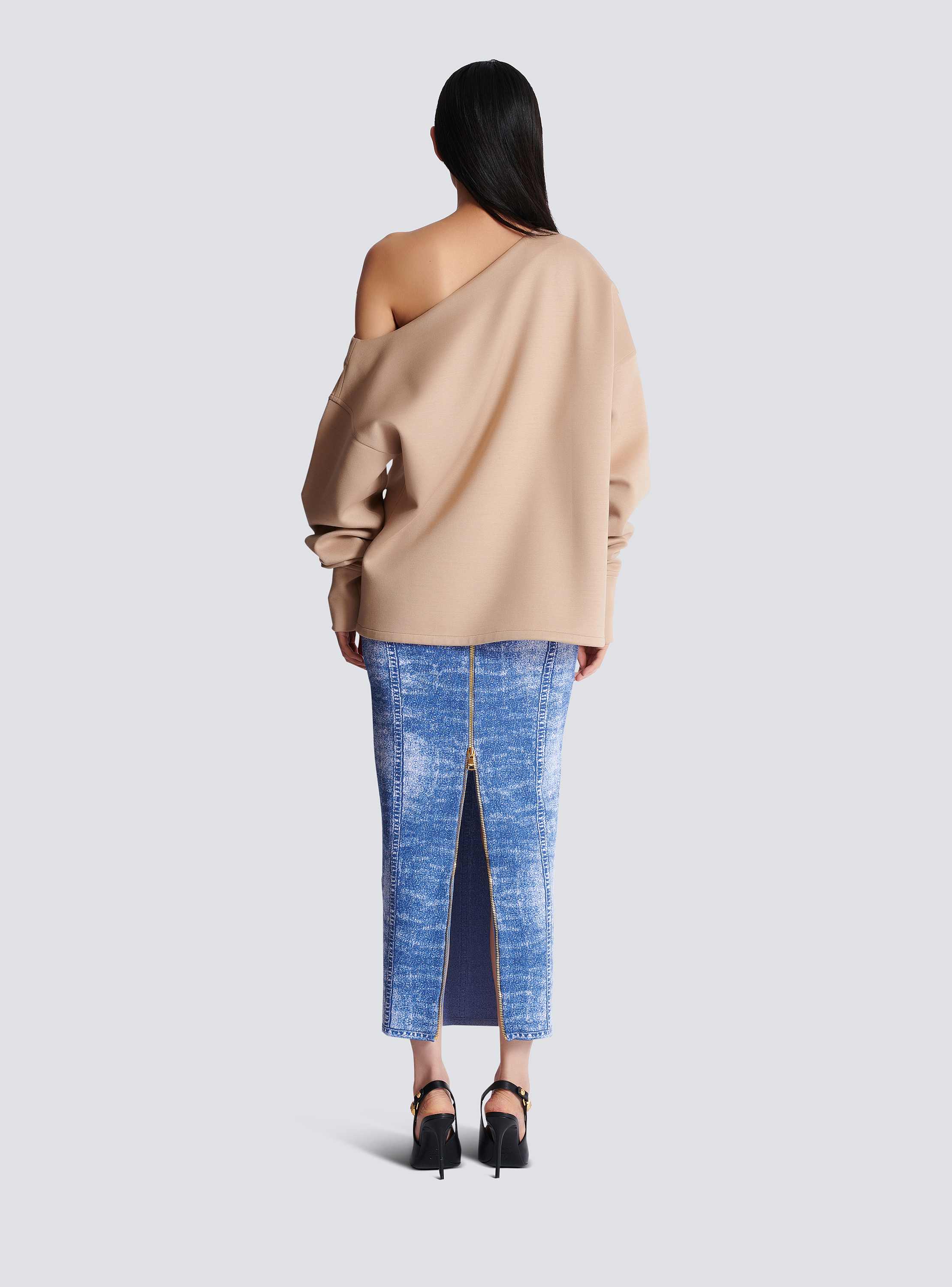 Asymmetrical jersey off-the-shoulder sweatshirt