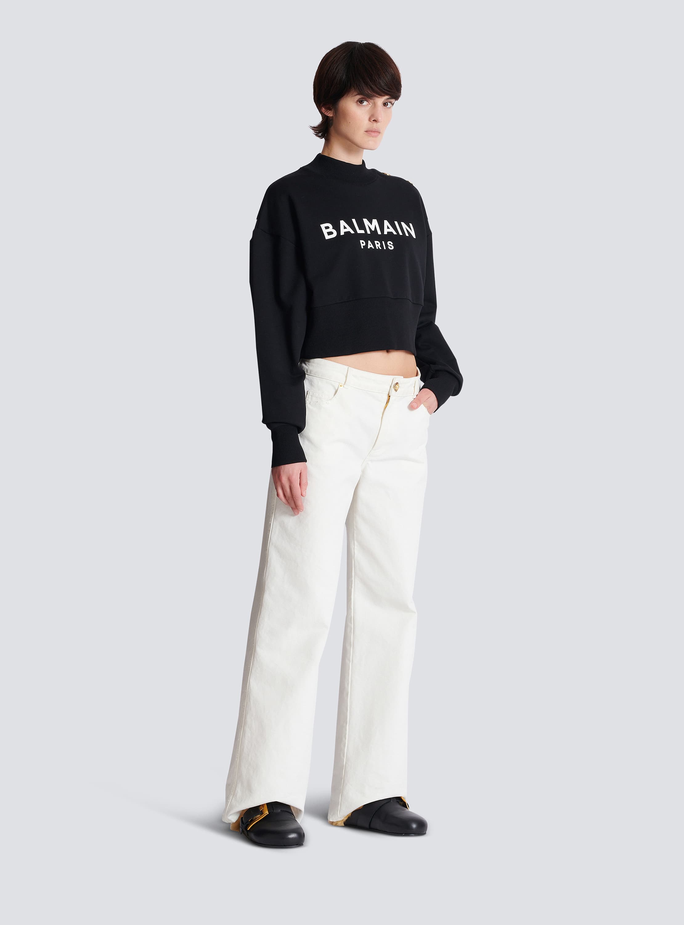 その他 BALMAIN FW25 3 BTN CREW NECK FLEECE LOGO (EF1JQ002BB02 EAB) Printed Balmain Paris sweatshirt - Women | BALMAIN