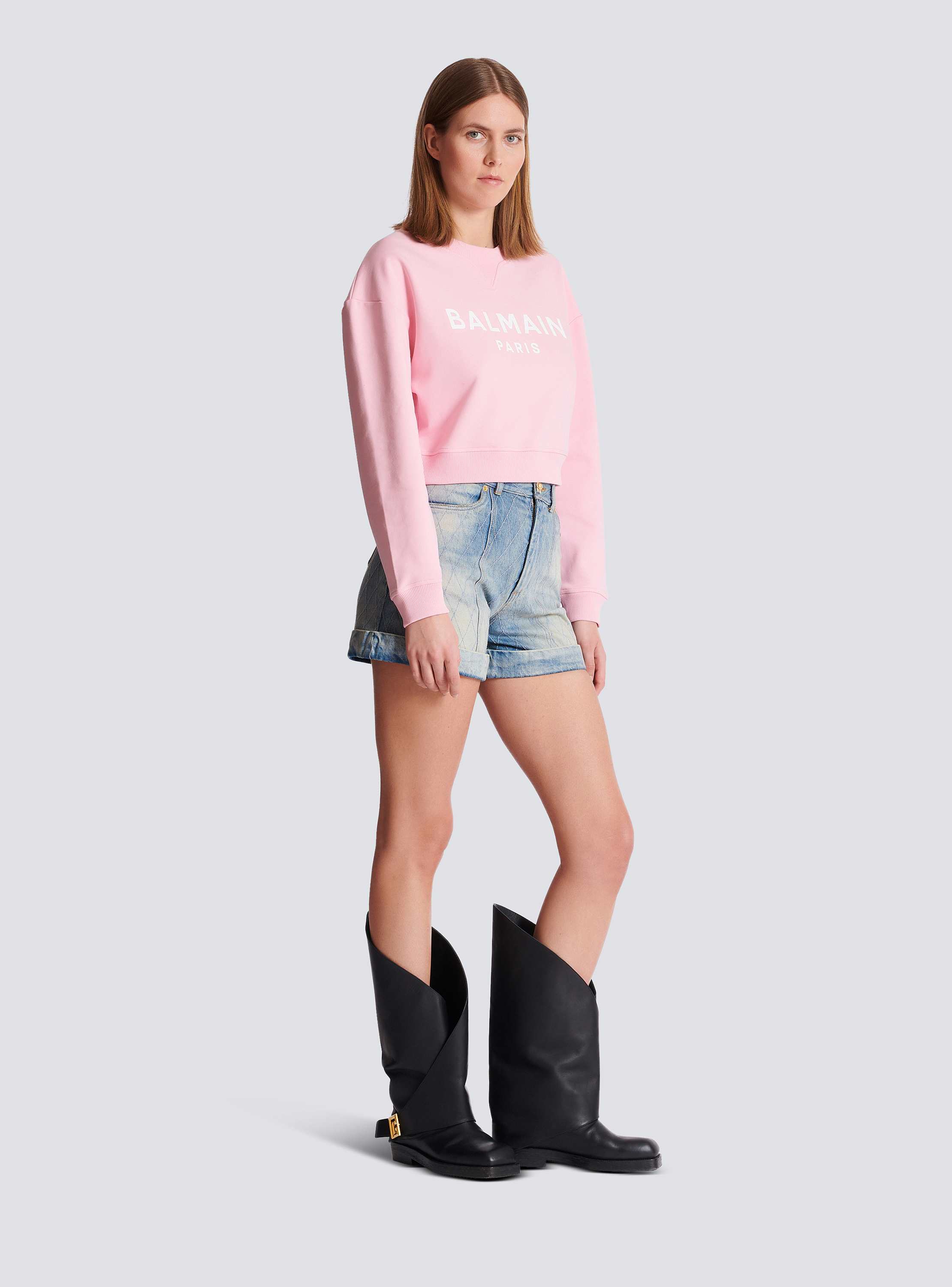 Printed Balmain Paris sweatshirt pink pink - Women | BALMAIN