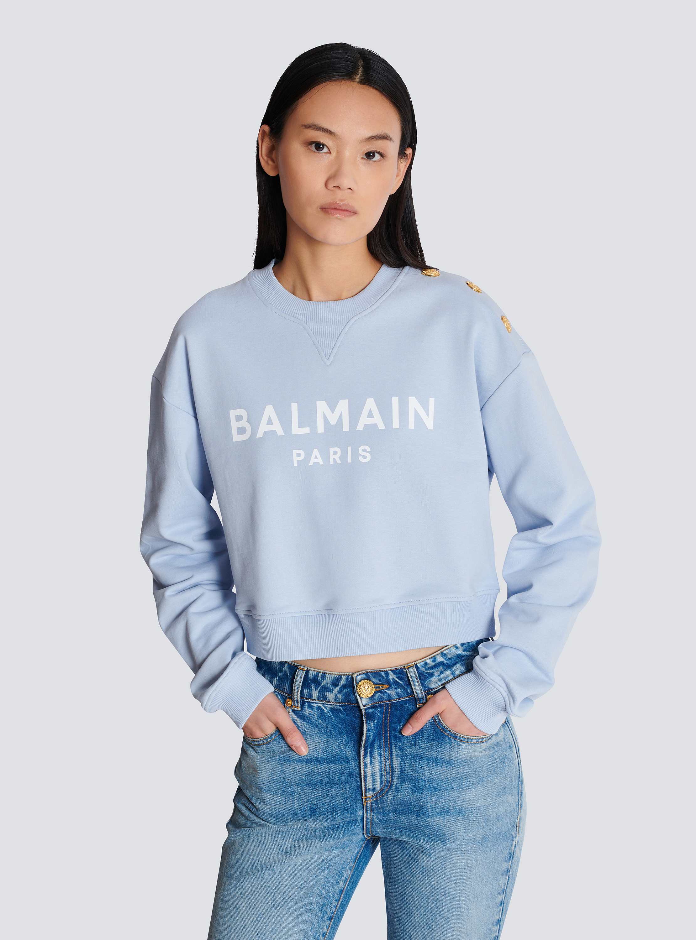 【2024年】高評価レビューアイテム特集 Balmain Printed Paris BALMAIN | Women - blue sweatshirt ショルダーバッグ