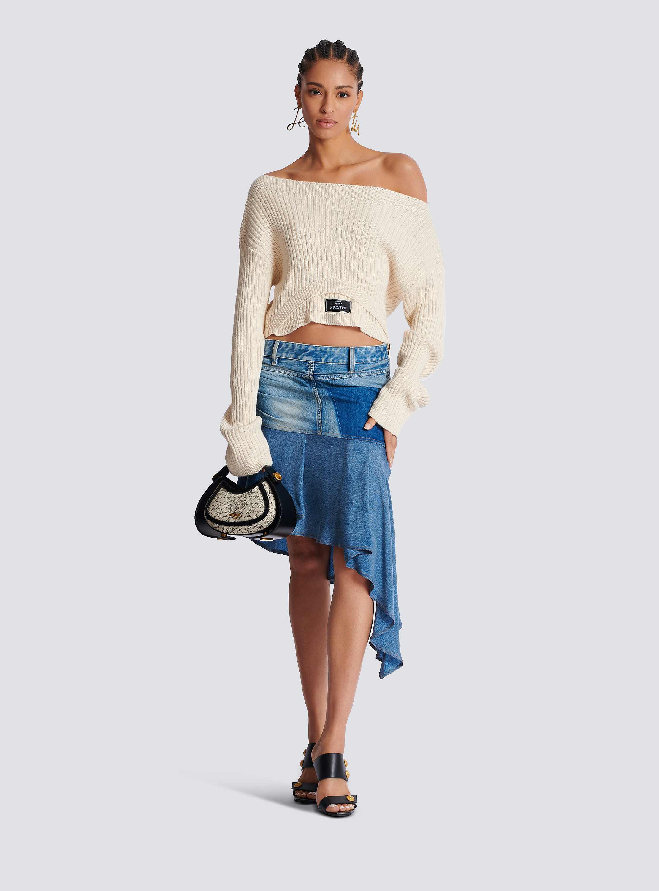 【送料&関税込】Balmain Techno Fabric Top Boat neck optical illusion ribbed crop top - Women | BALMAIN