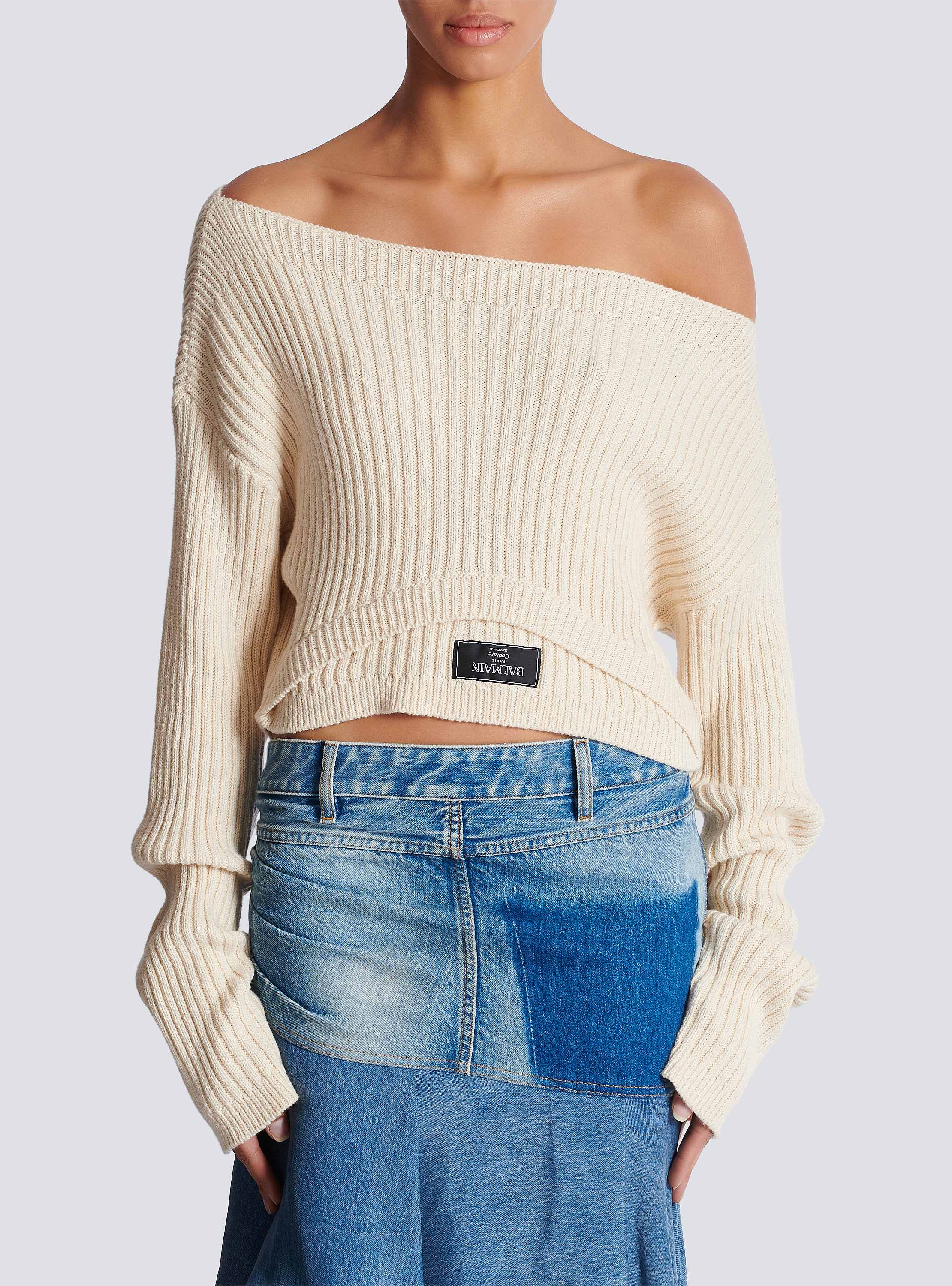 BALMAIN paris 金ボタン クロップドニット スクエアネック 36