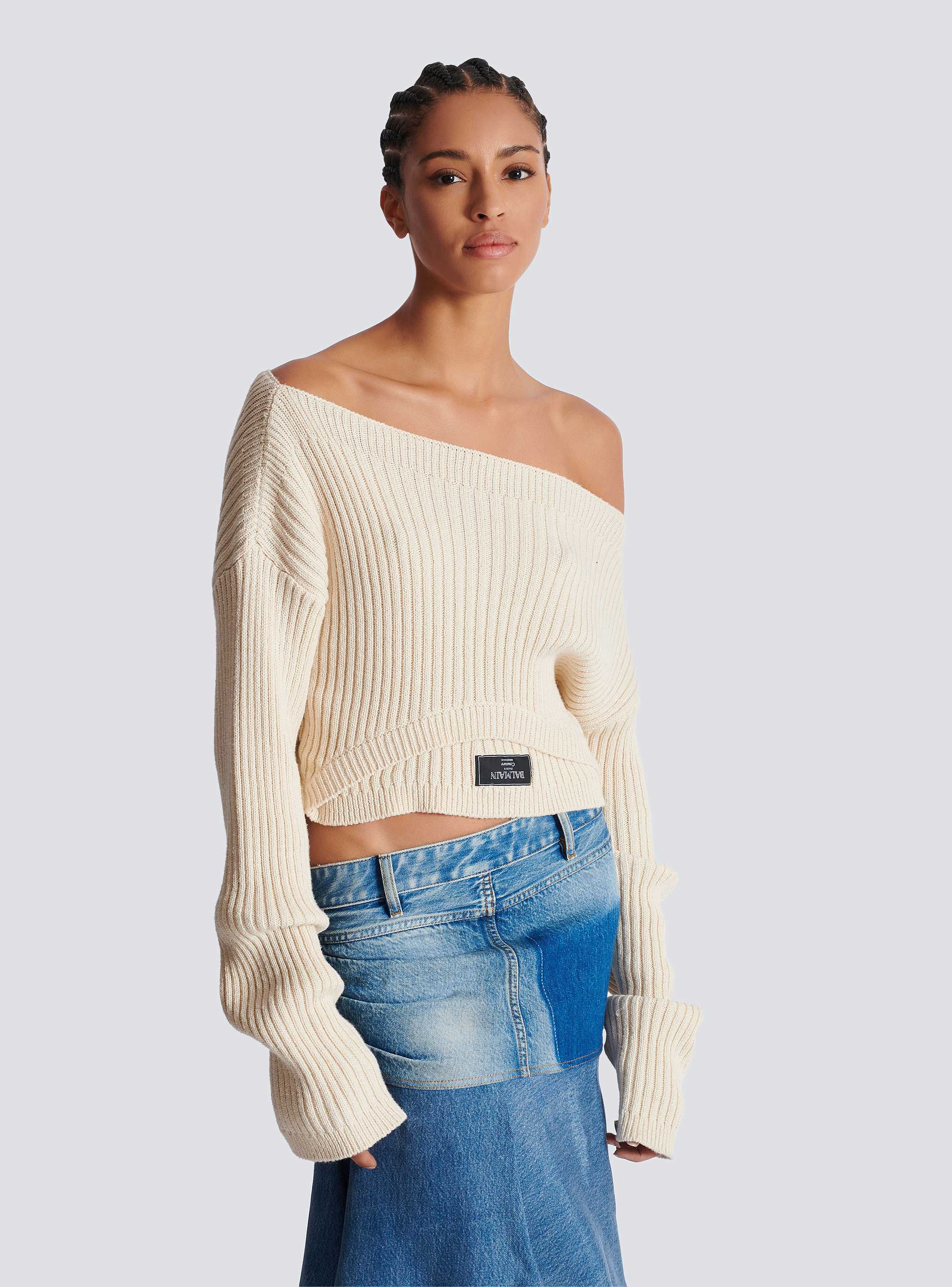 Boat neck optical illusion ribbed crop top - Women | BALMAIN
