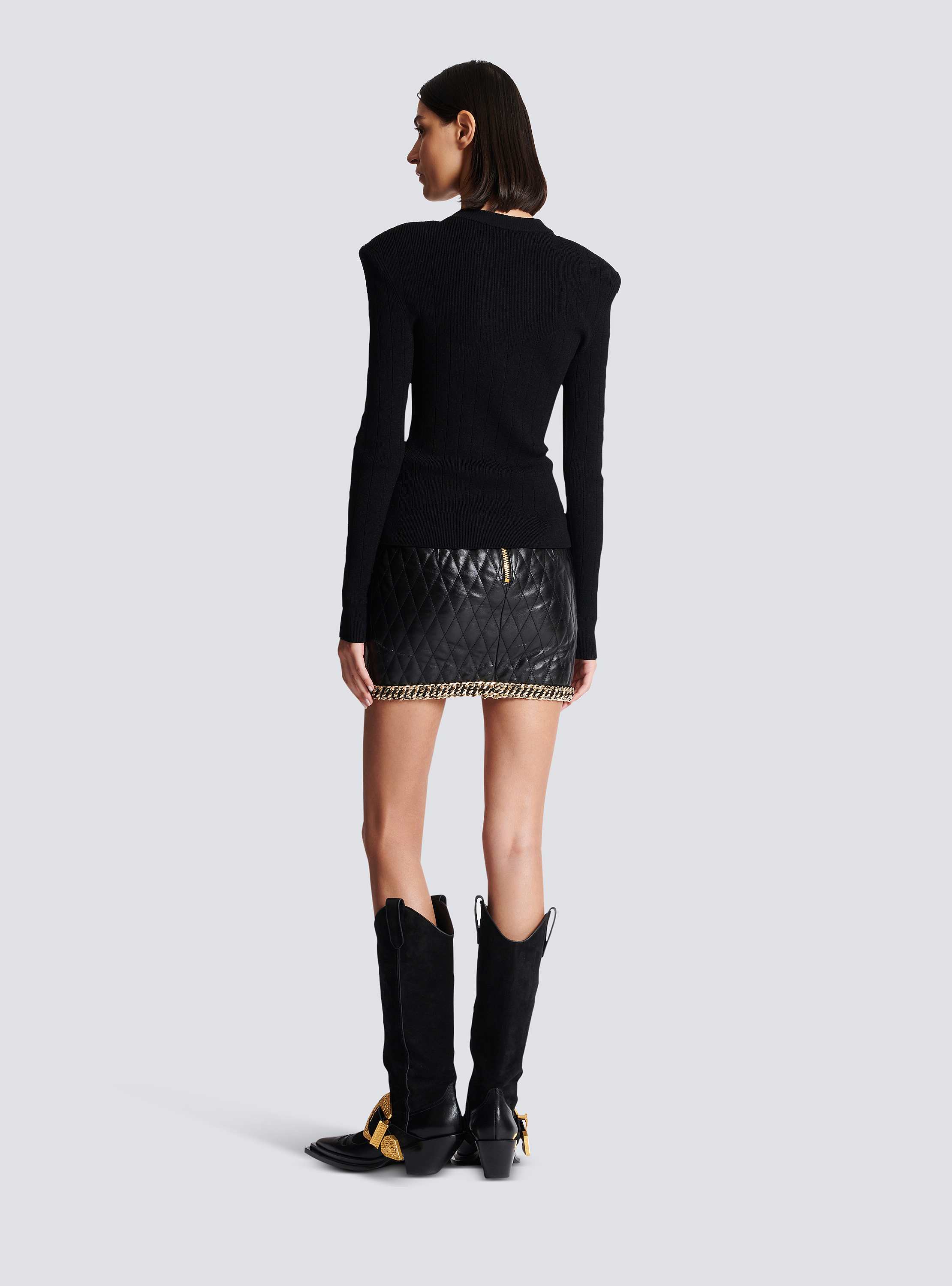 新品 BALMAIN ブラック ストライプ ニット XS 肩ボタン付 Knit jumper with button details black black - Women | BALMAIN