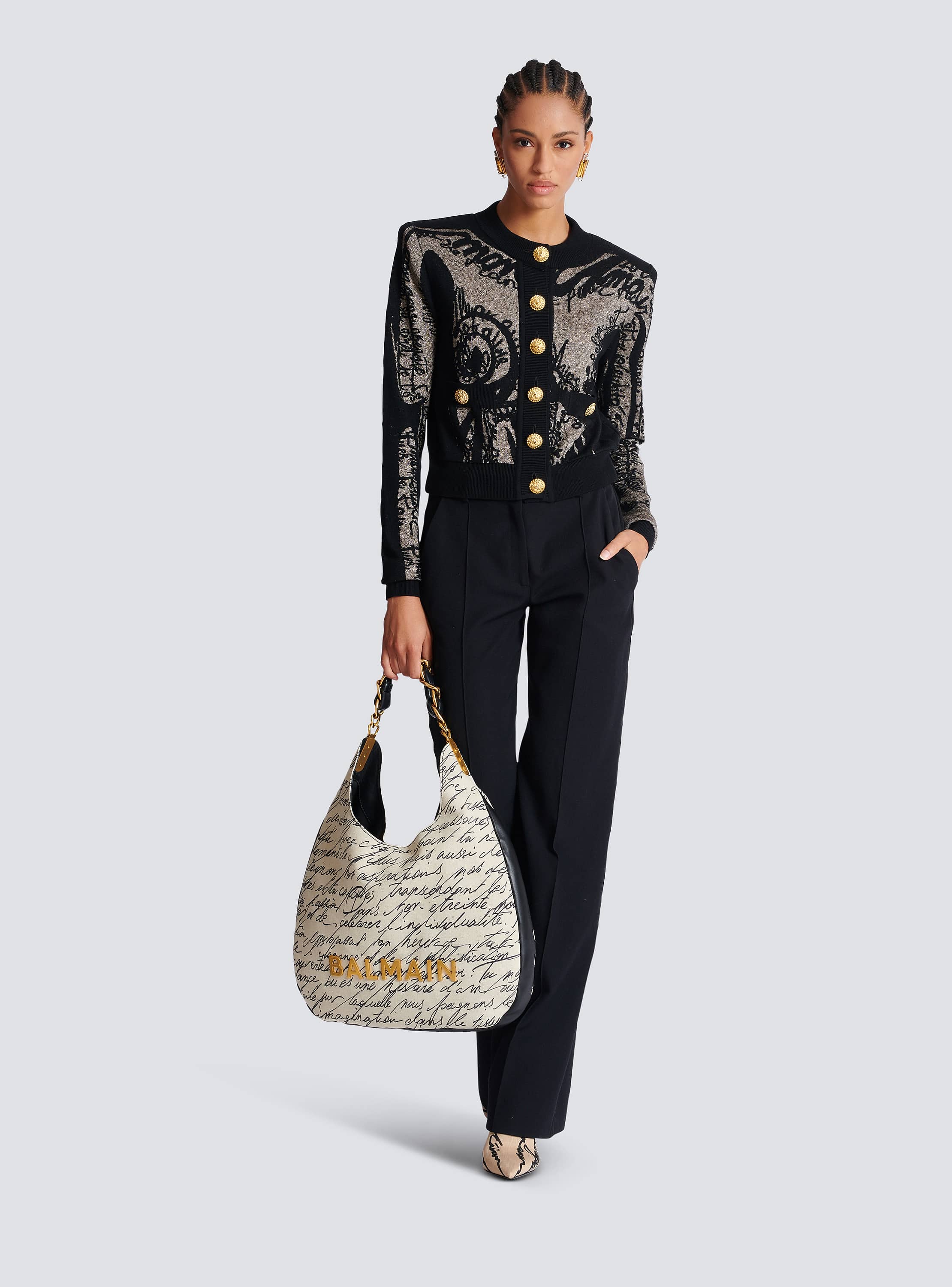 トロンプルイユ ボディ ジャカードニット カーディガン