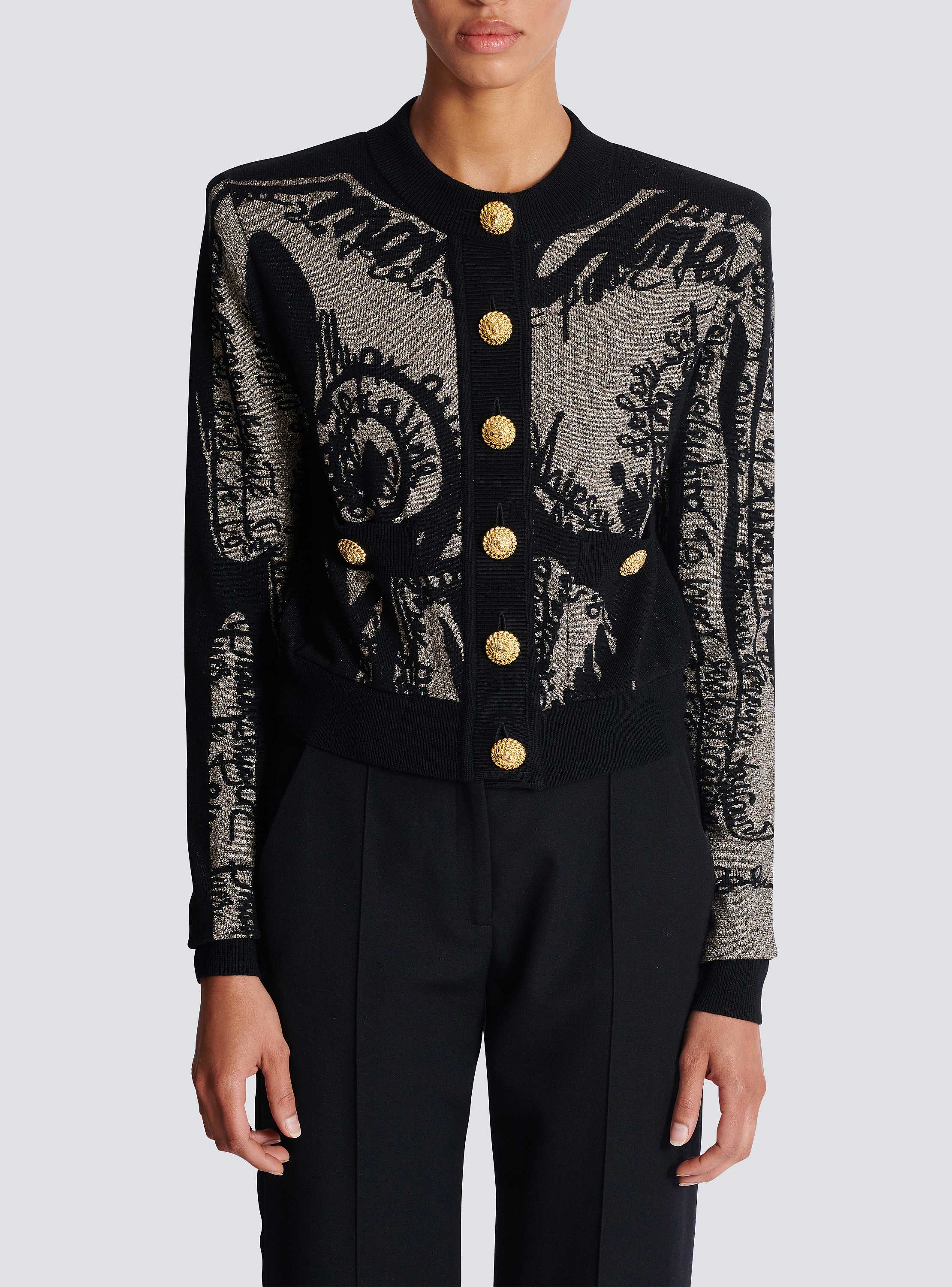 トロンプルイユ ボディ ジャカードニット カーディガン