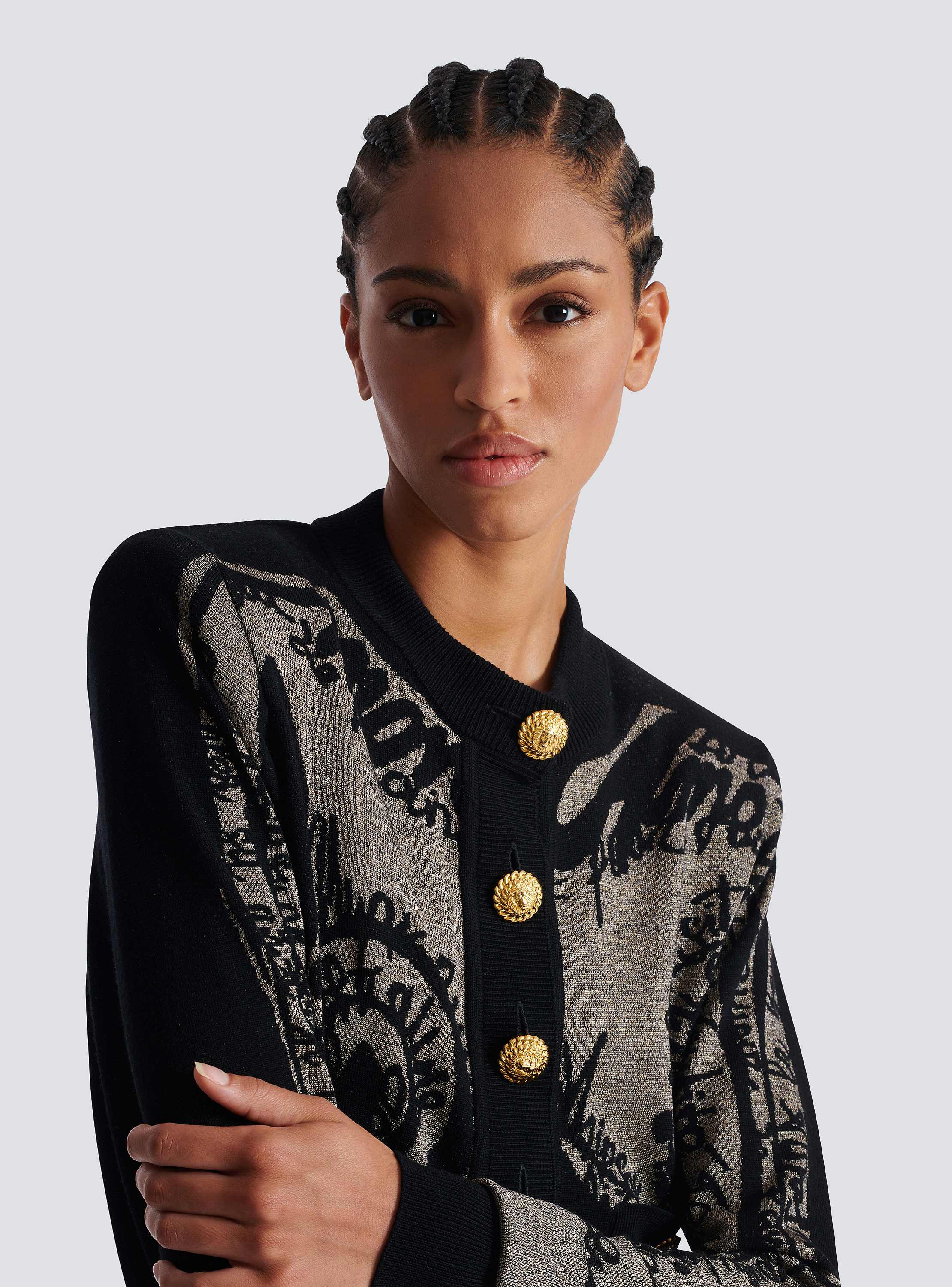 トロンプルイユ ボディ ジャカードニット カーディガン