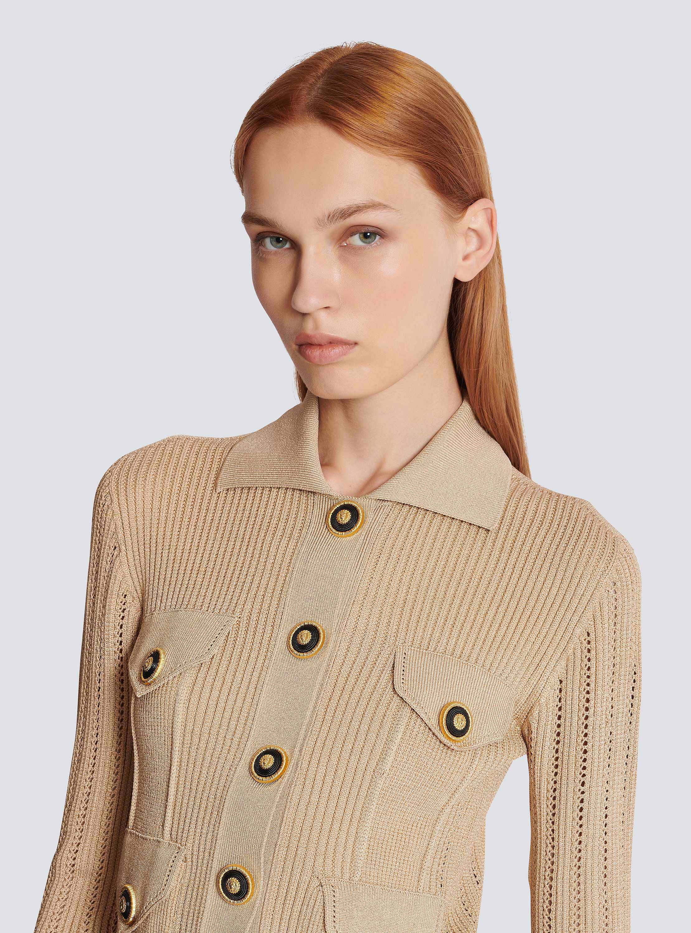 Cropped ribbed knit cardigan with openwork details - Women