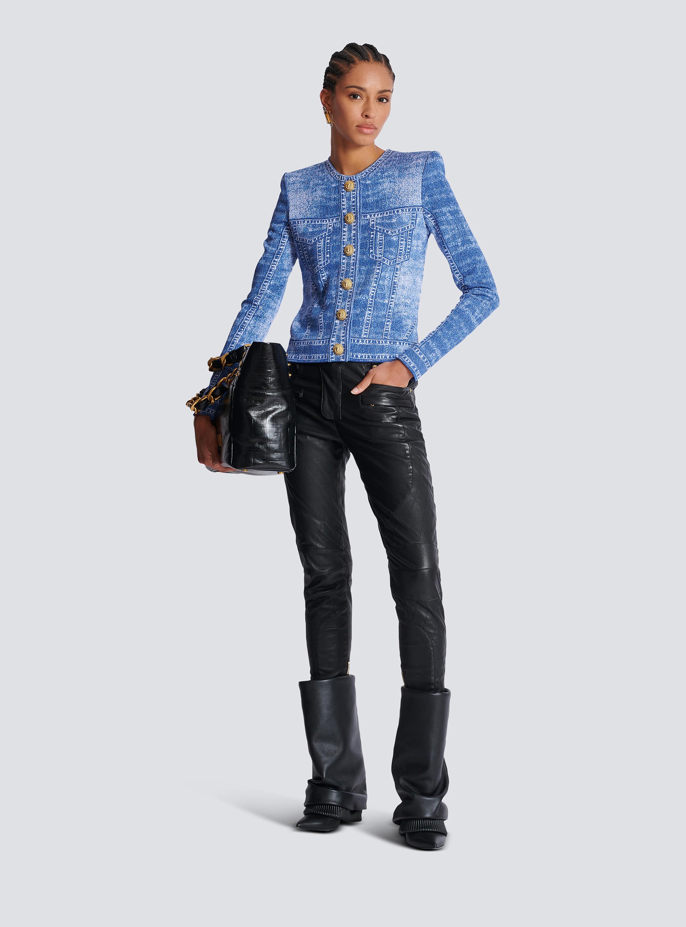 ジャケット BALMAIN LS 2 PKTS DENIM TROMPE L`OEIL CARDIGAN Balmain Trompe L'oeil Denim Button-Front Cardigan | Saks