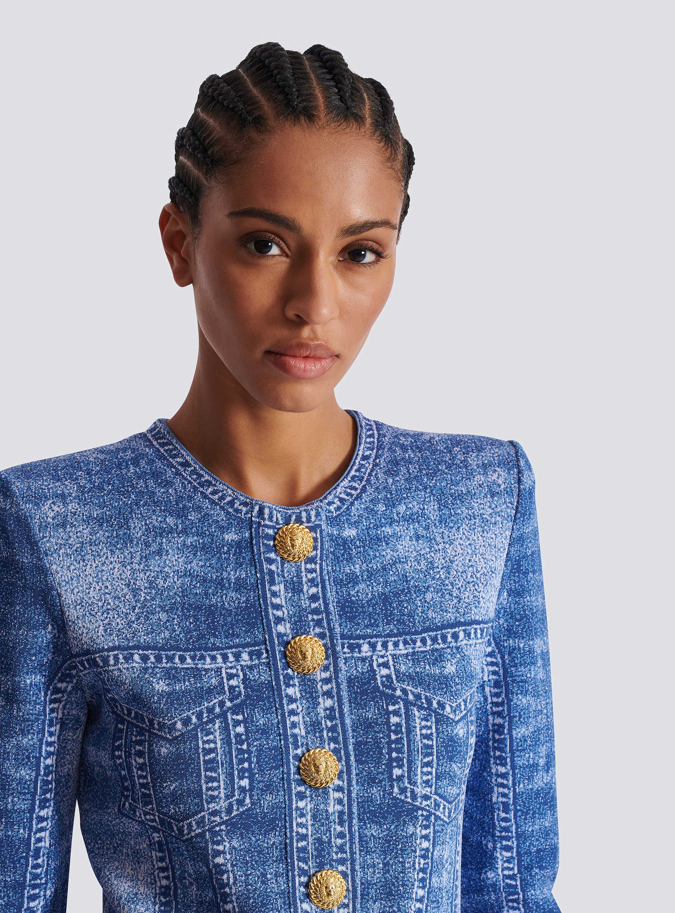 ジャケット BALMAIN LS 2 PKTS DENIM TROMPE L`OEIL CARDIGAN Denim Trompe L'oeli Collection | Neiman Marcus