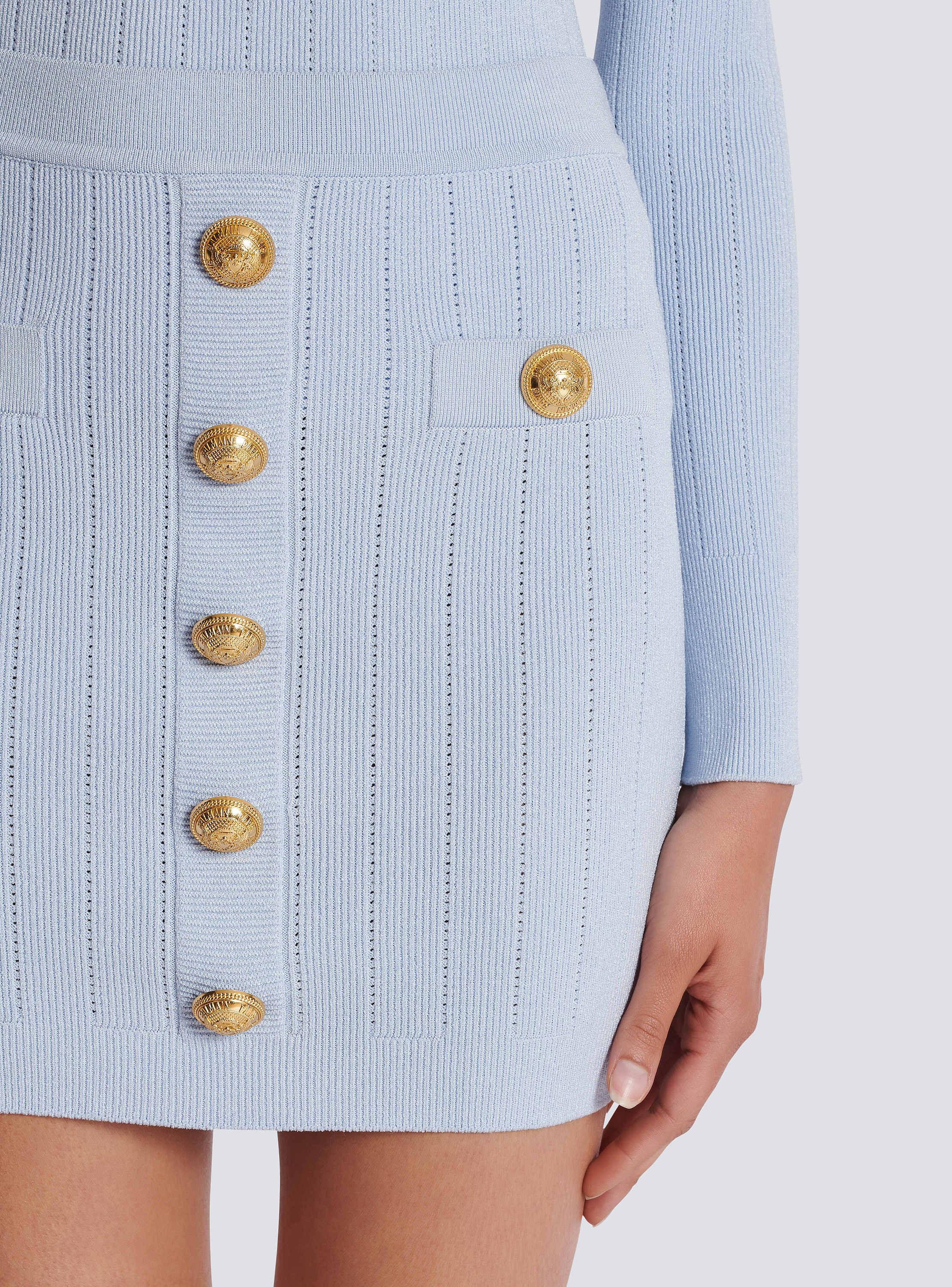 【関税＆送料込み】Balmain Knitted Midi Skirt Balmain High-rise ribbed-knit midi skirt | mytheresa