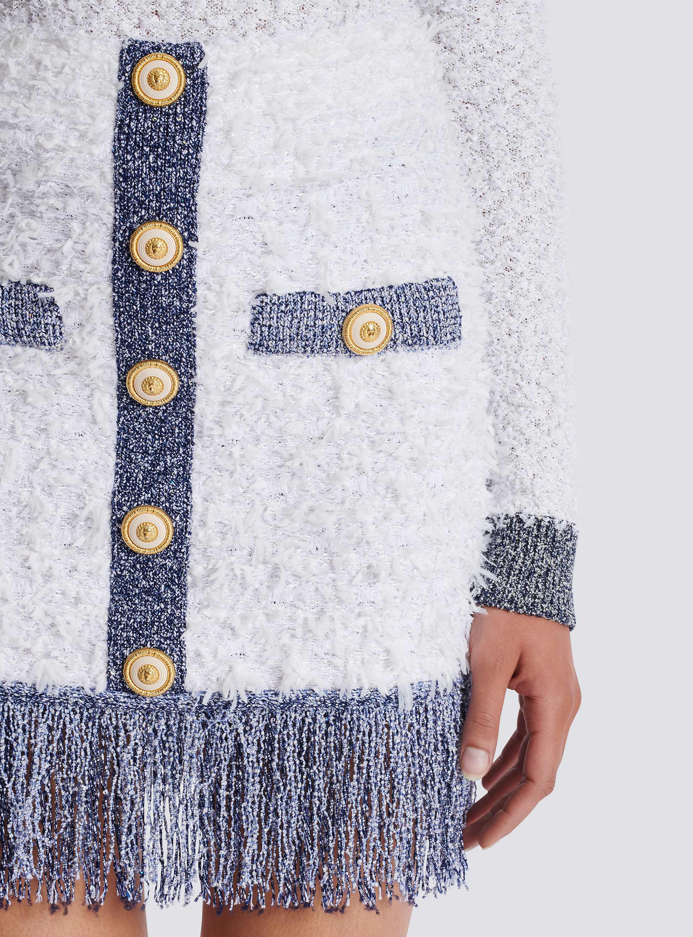 バルマン 'Fringed Tweed'スカート ホワイト Balmain Glittered Fringed Tweed Skirt in White | Lyst