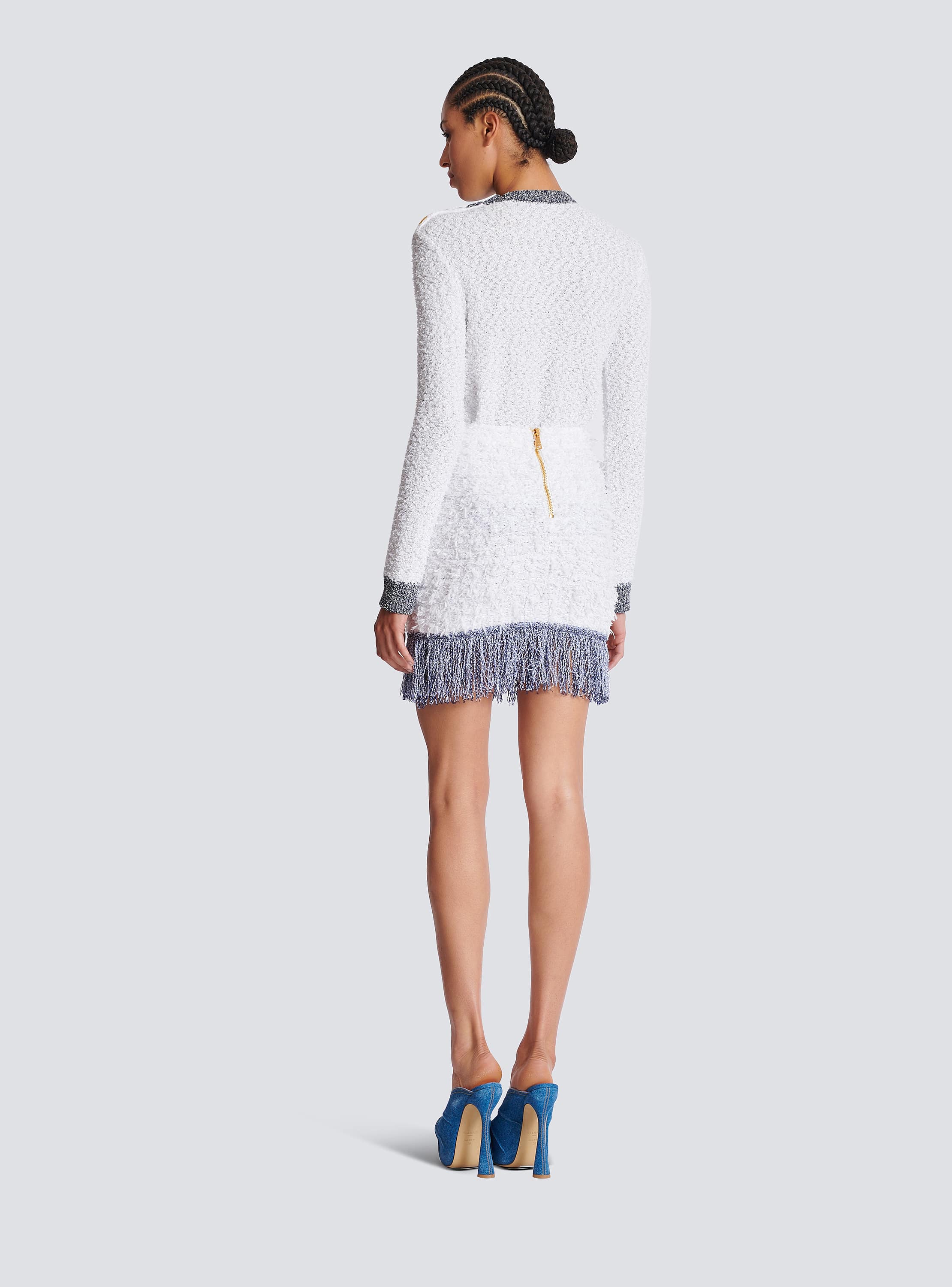 Glittered fringed tweed skirt