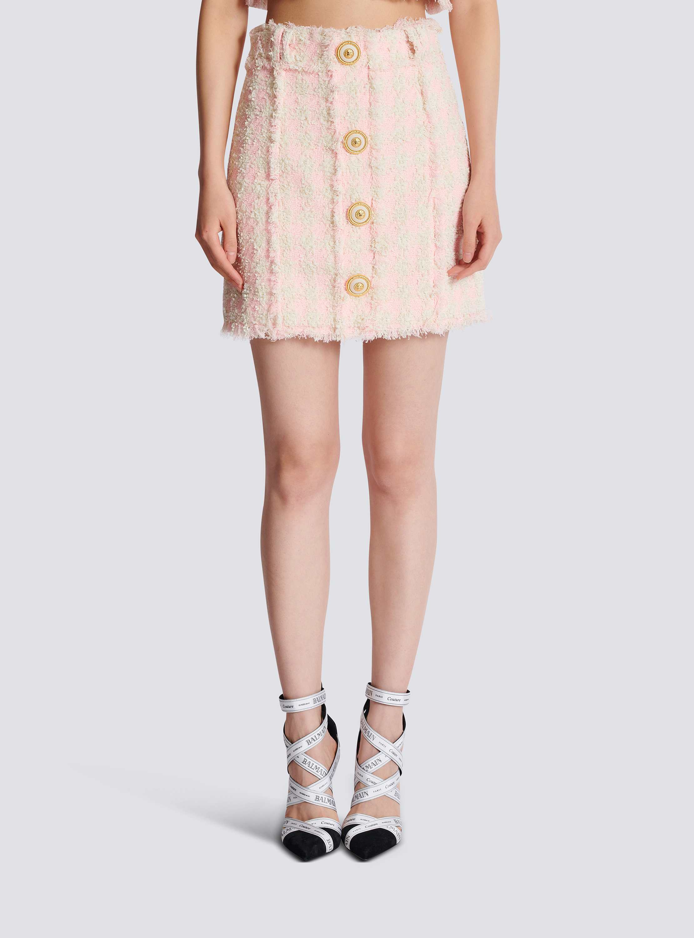 High-waist buttoned tweed mini skirt