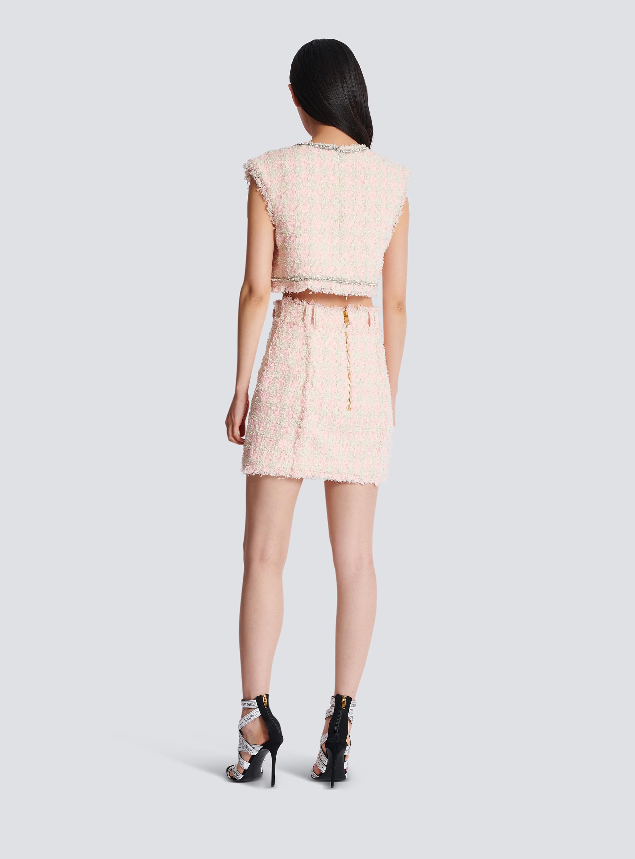 High-waist buttoned tweed mini skirt