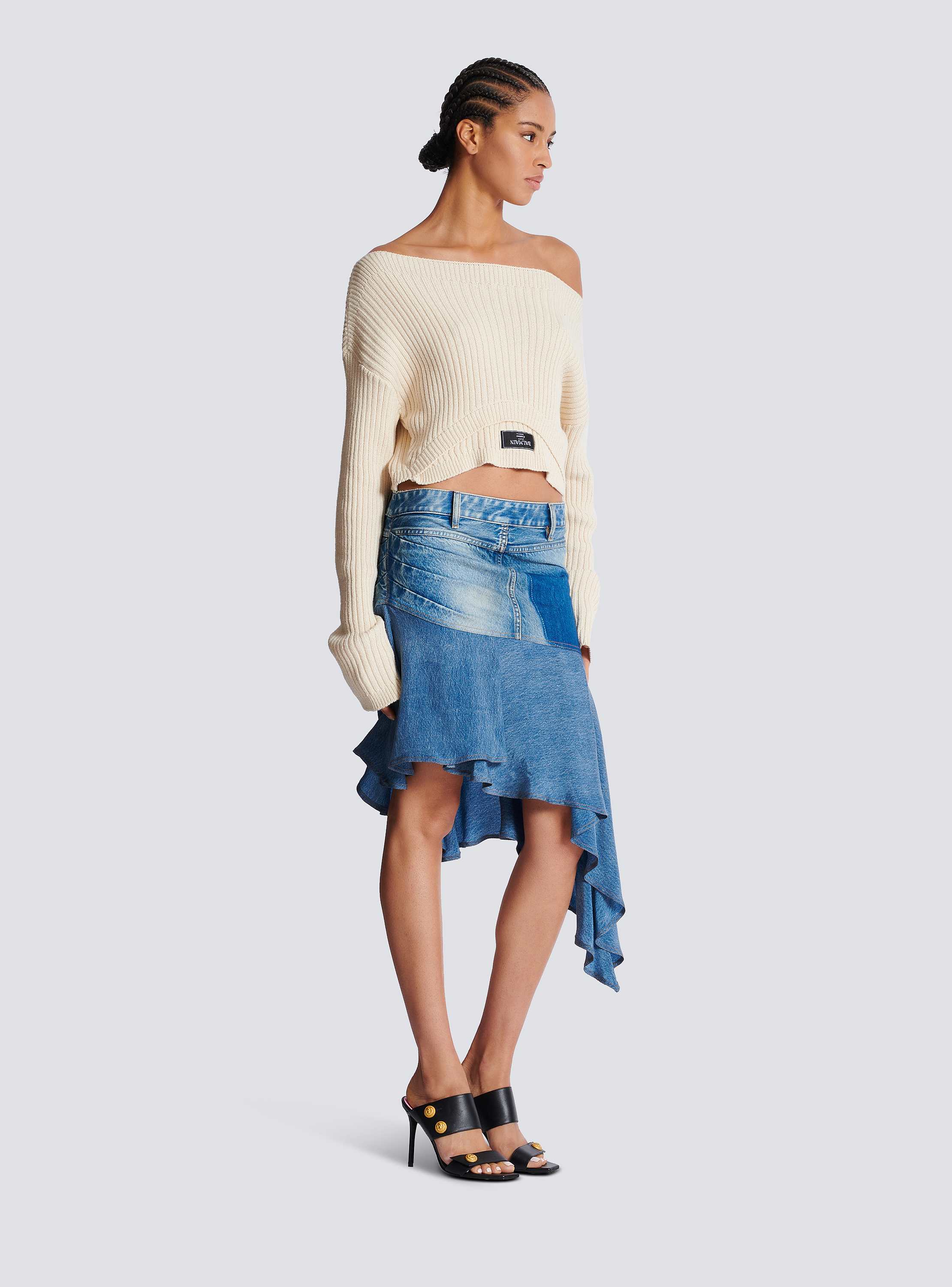 ミニスカート BALMAIN SS25 ASYMETRIC MINI SKIRT (EF0LA515WC09 0PA) BALMAIN Ribbed-knit mini skirt | THE OUTNET