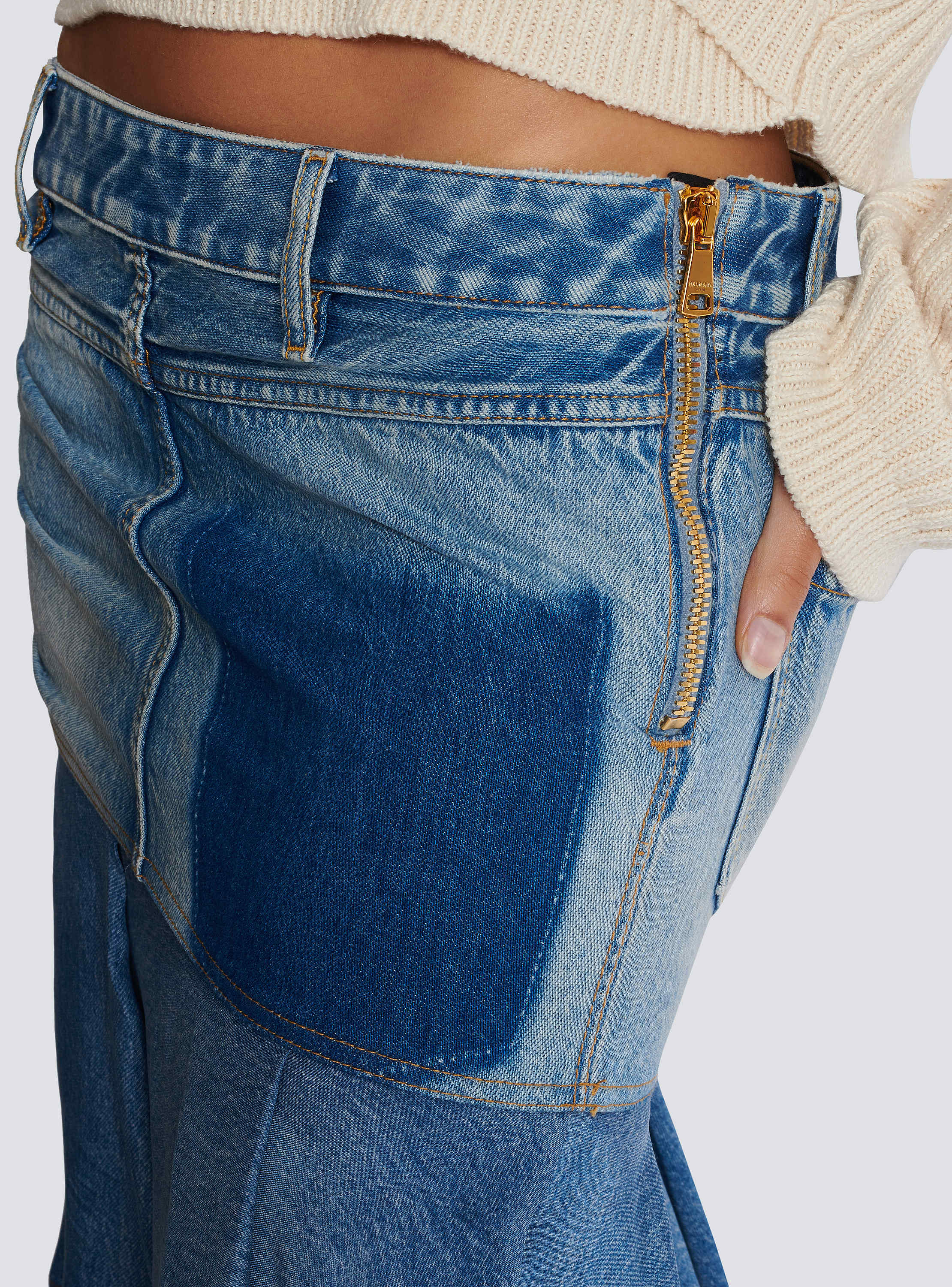 Asymmetric denim short skirt blue - Women | BALMAIN
