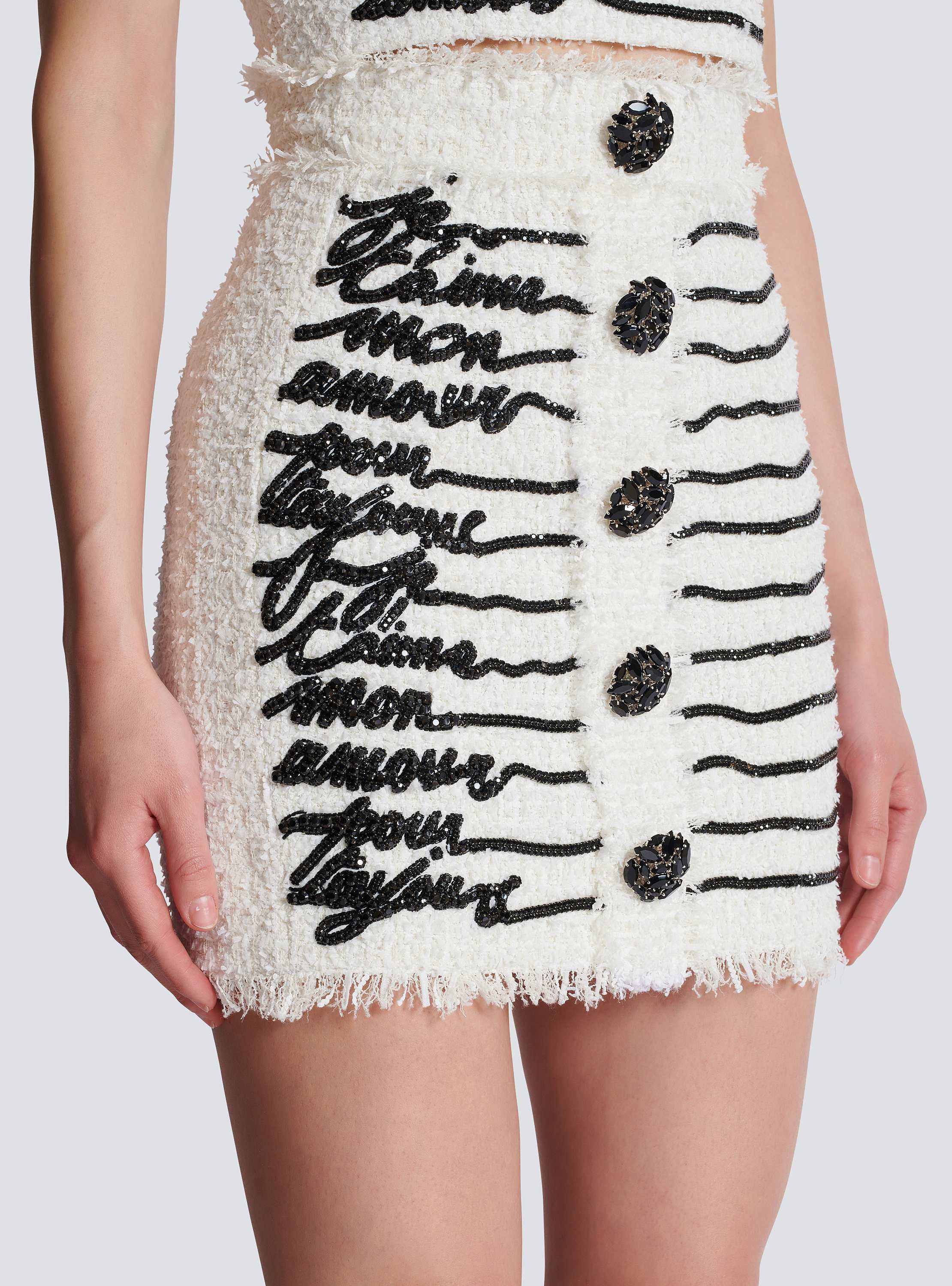 Love letter embroidered tweed skirt