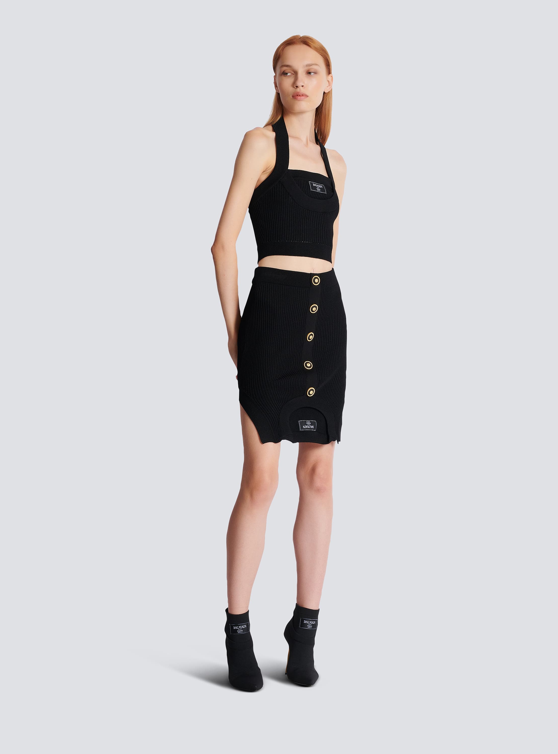 スカート BALMAIN SKIRT (EF1LB290KB07 0FA) Knit skirt with buttons - Women | BALMAIN