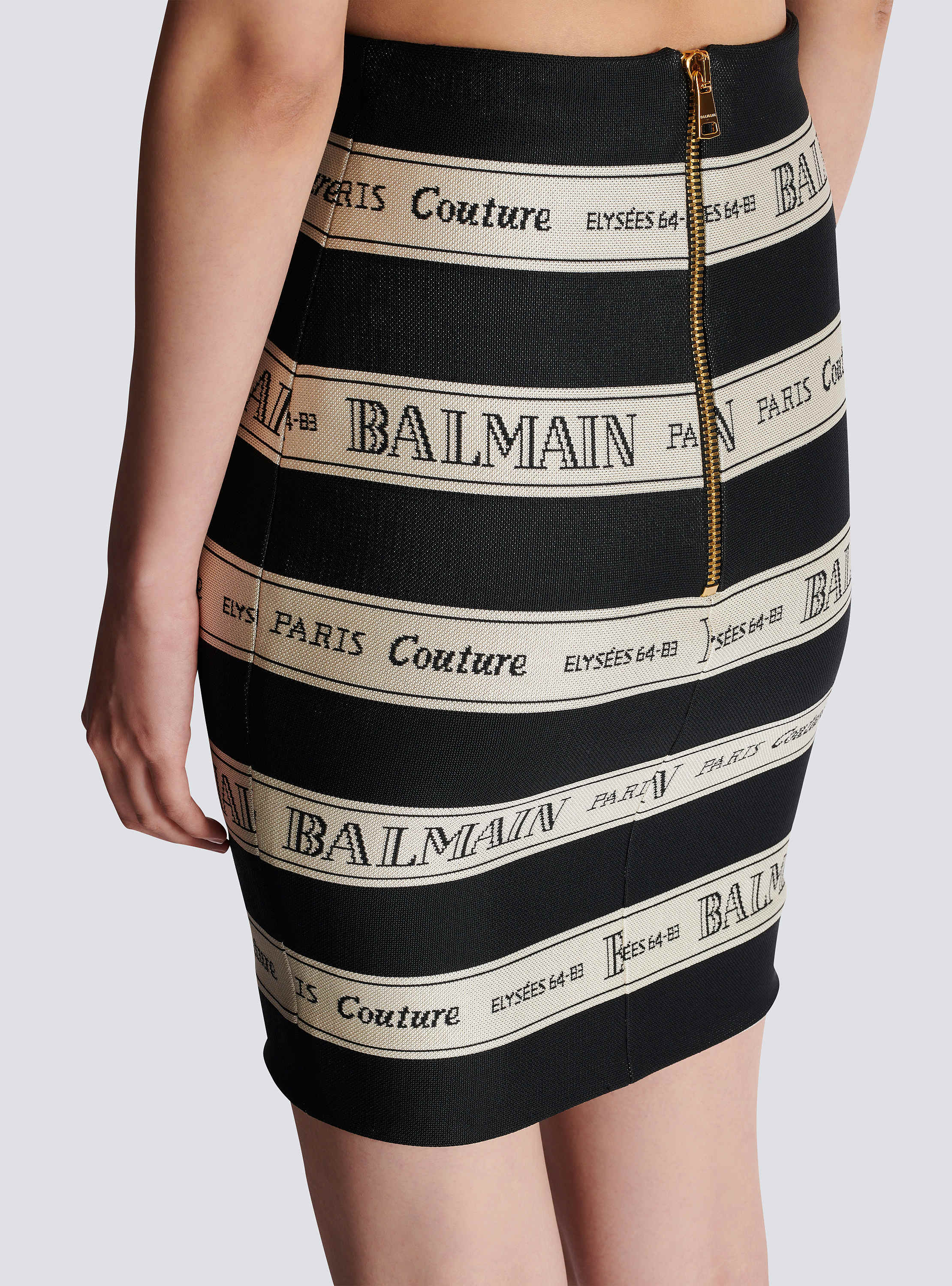 Short jacquard skirt with Balmain ribbon motif black - Women