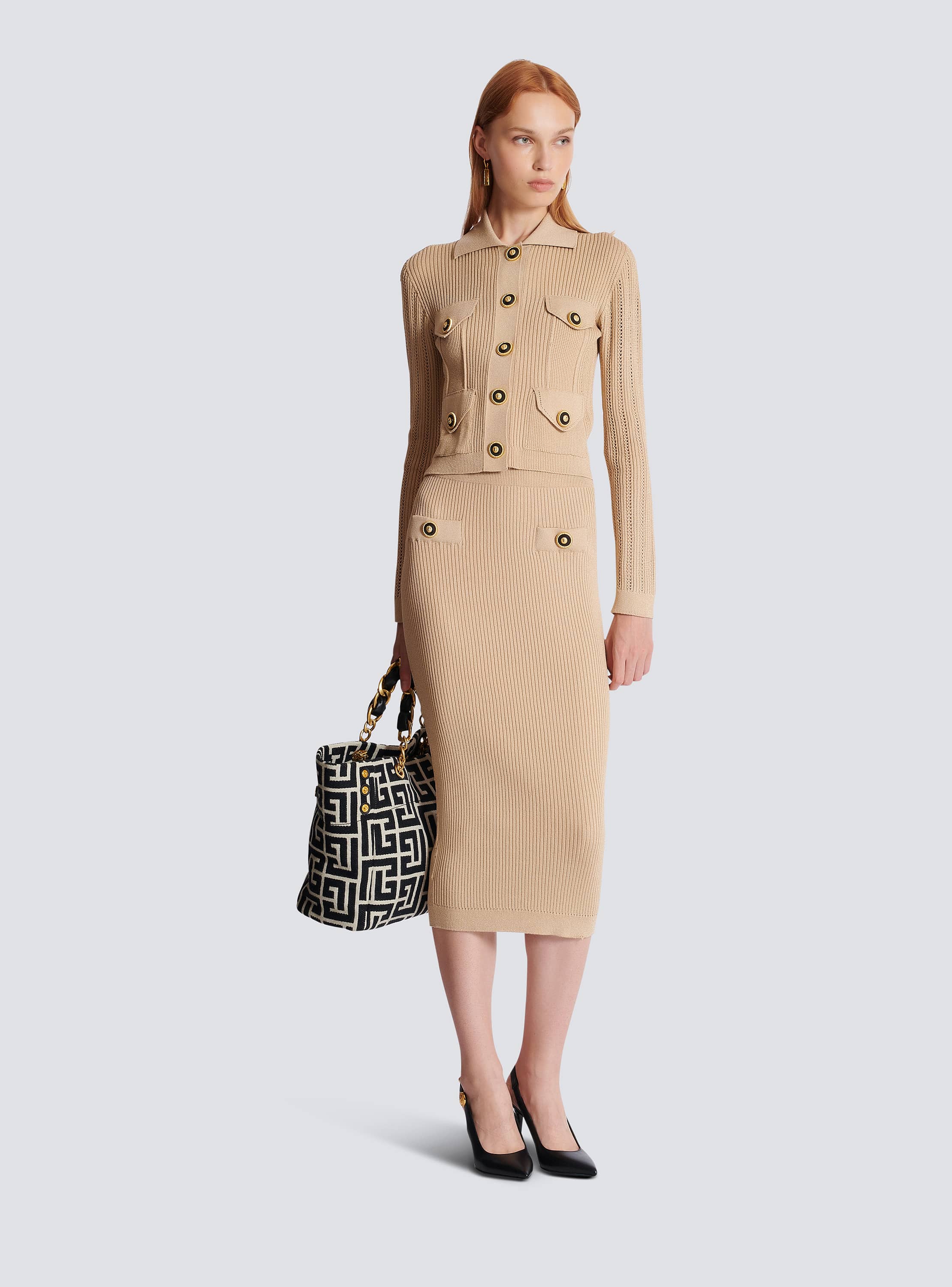 【送料&関税込】Balmain Knit Midi Skirt Cable-knit midi skirt - Women | BALMAIN