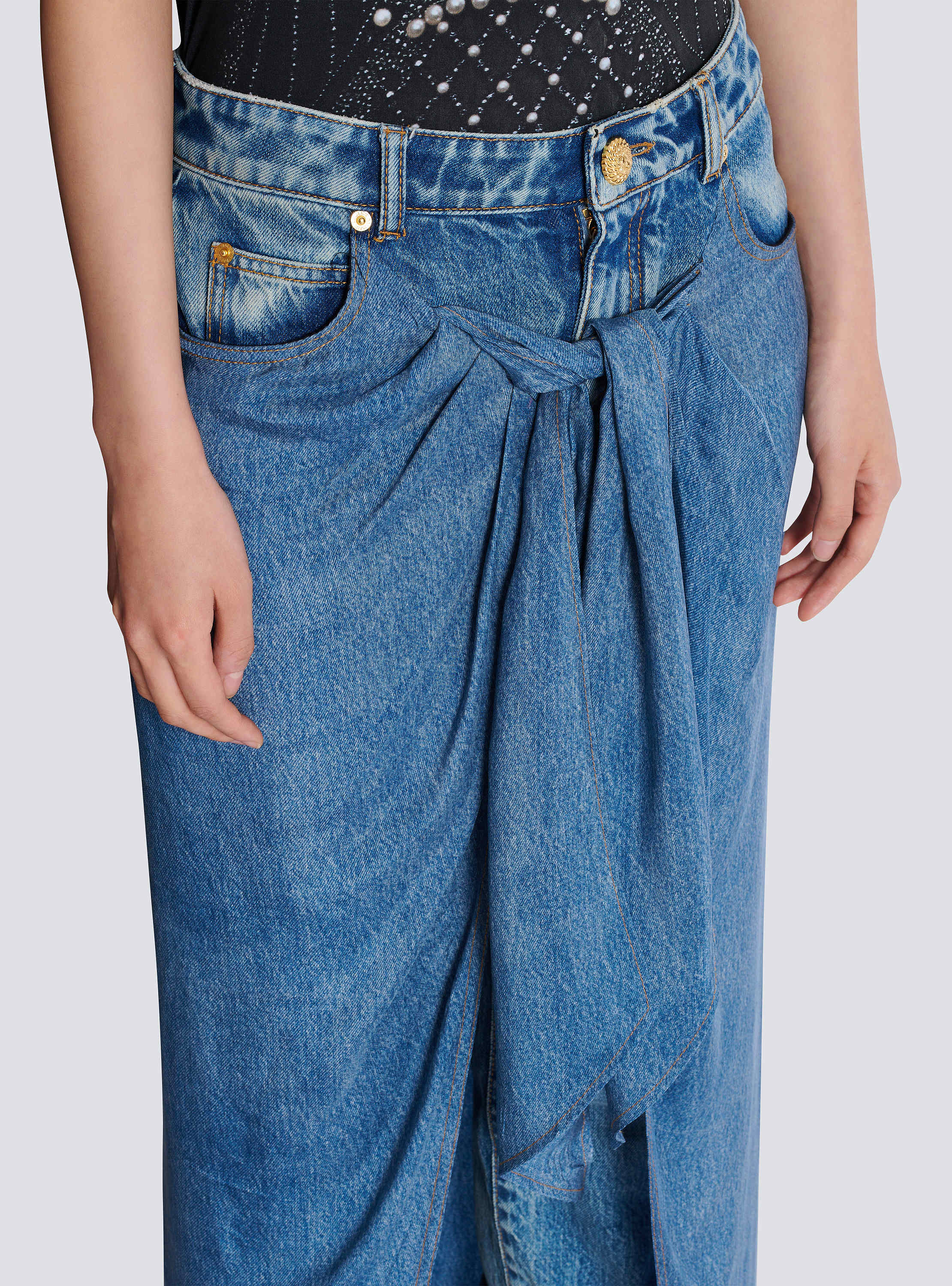 Denim jeans with draped skirt - Women | BALMAIN