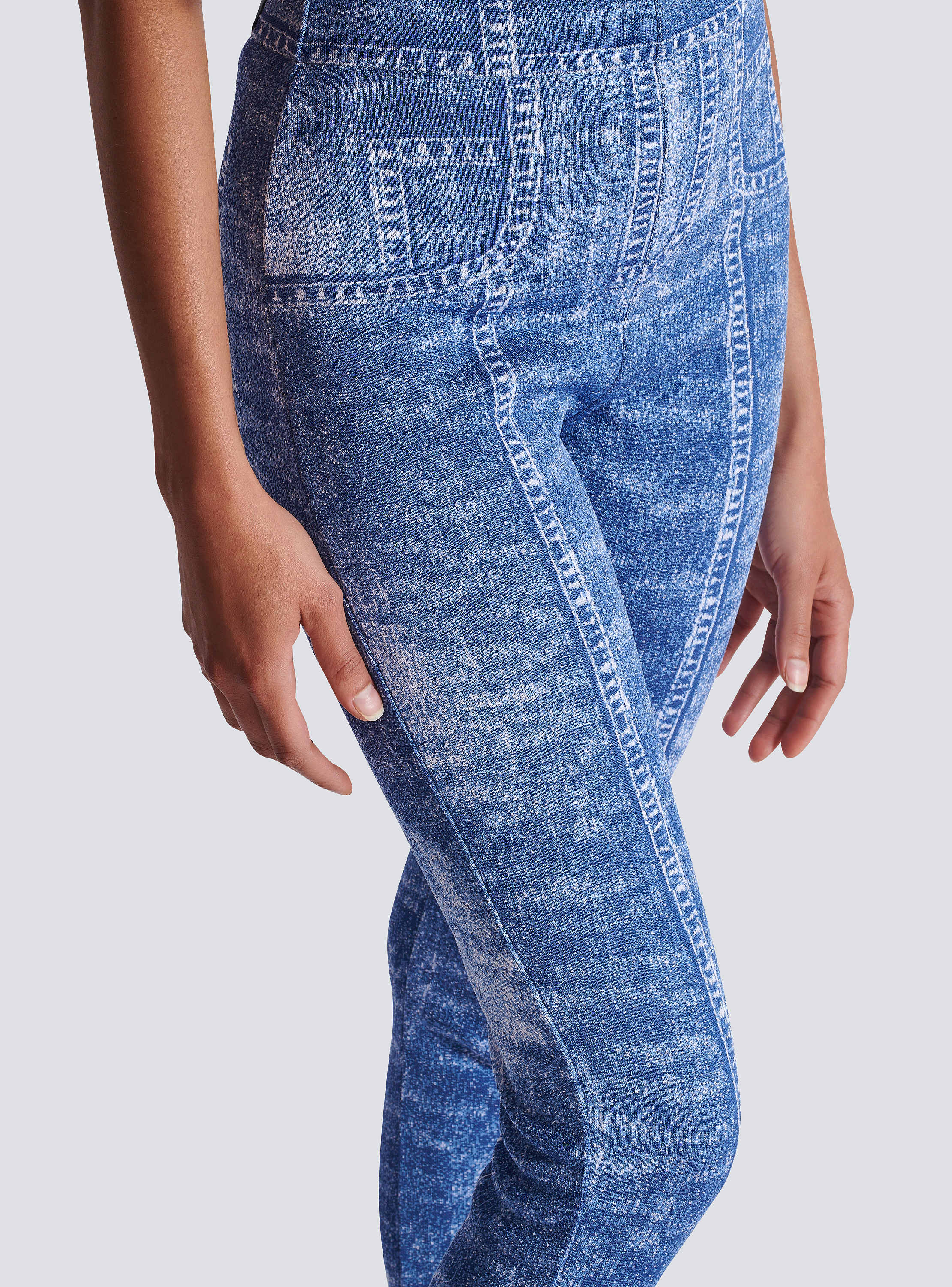 トロンプルイユ デニム ジャカードニットレギンス