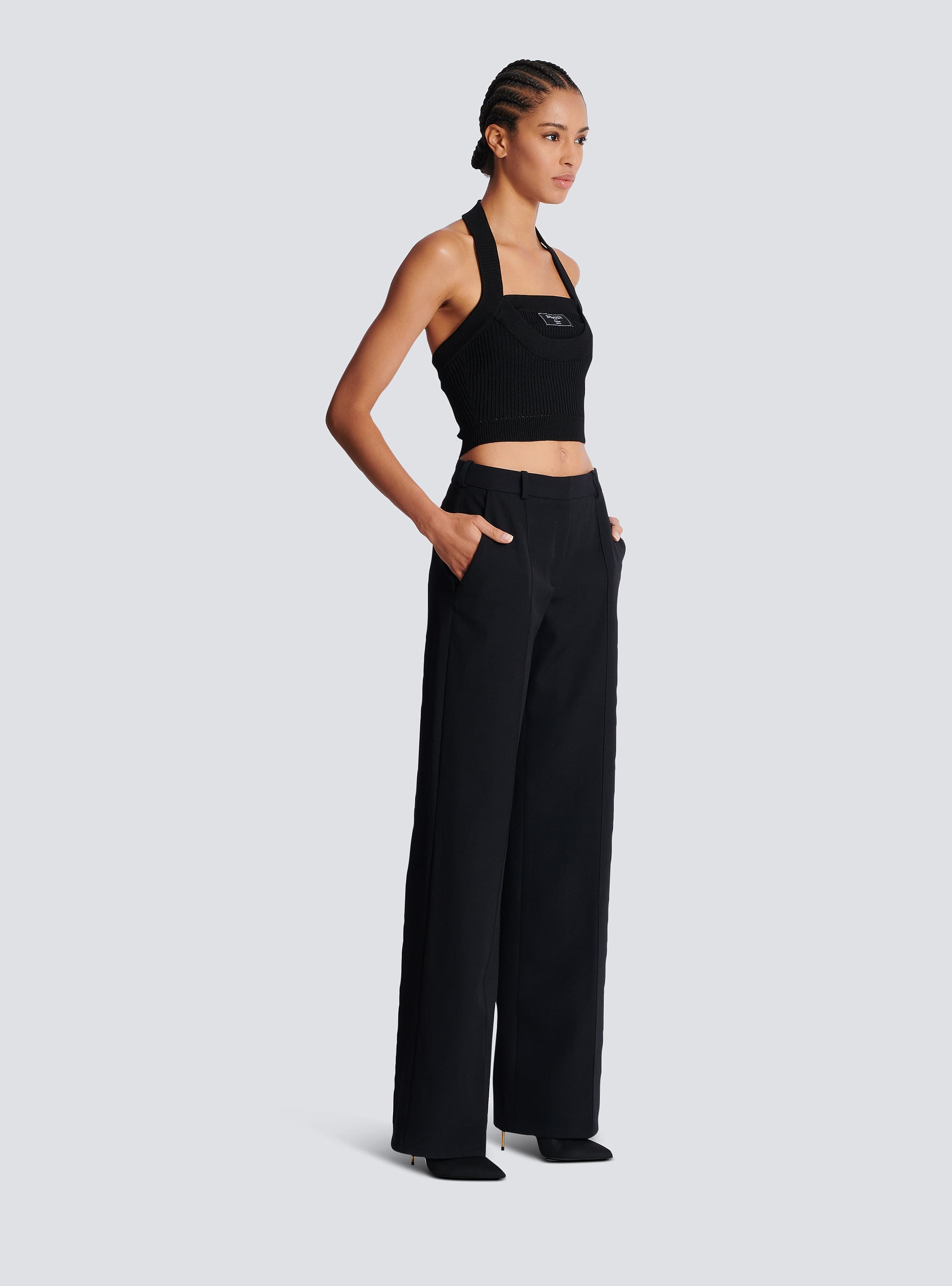パンツ BALMAIN Woman Pants Black DF1PO104WC09 0PA Tailored grain de poudre trousers black - Women | BALMAIN