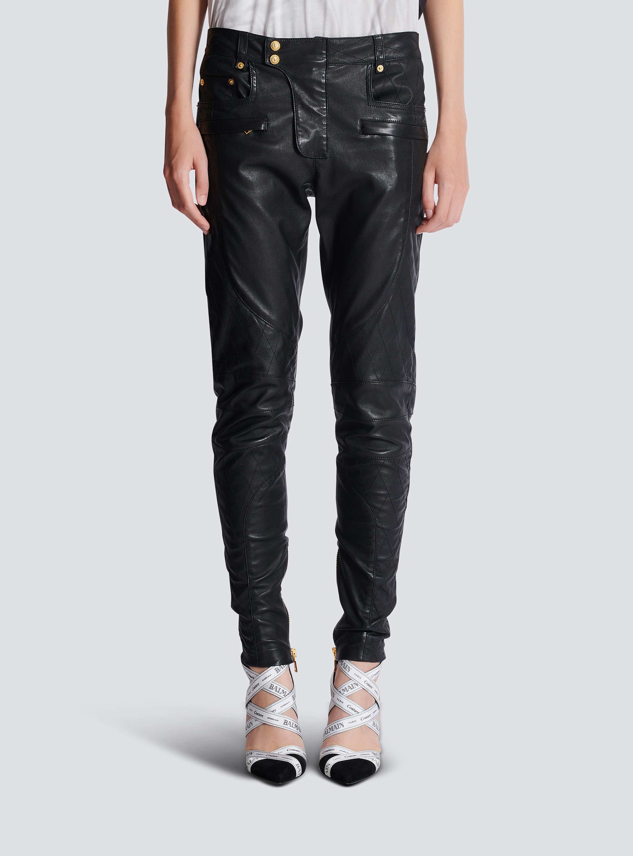 Quilted lambskin trousers with diamond motif
