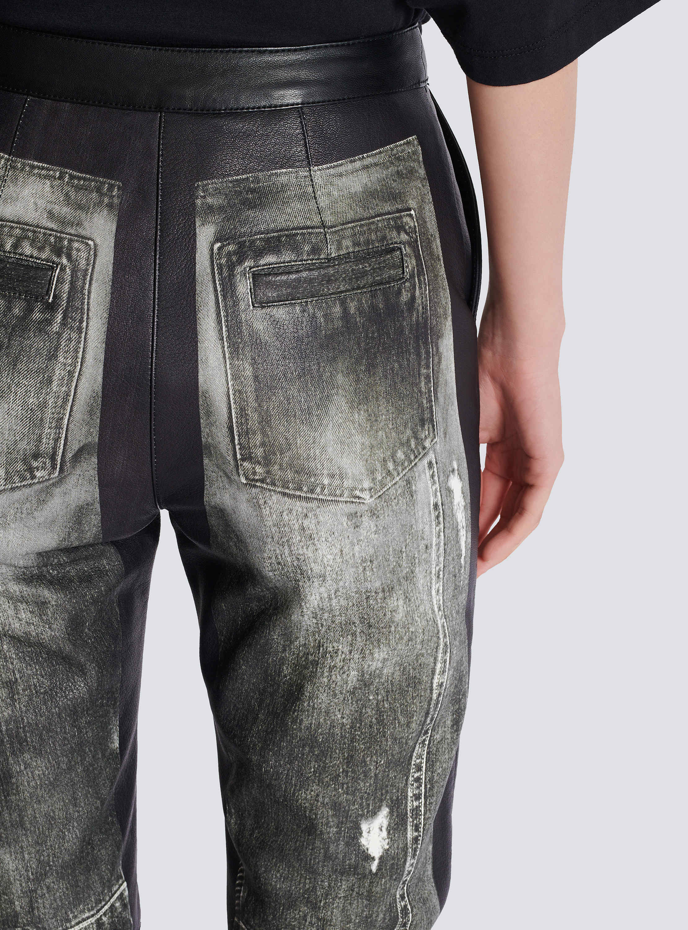 Denim print leather pants
