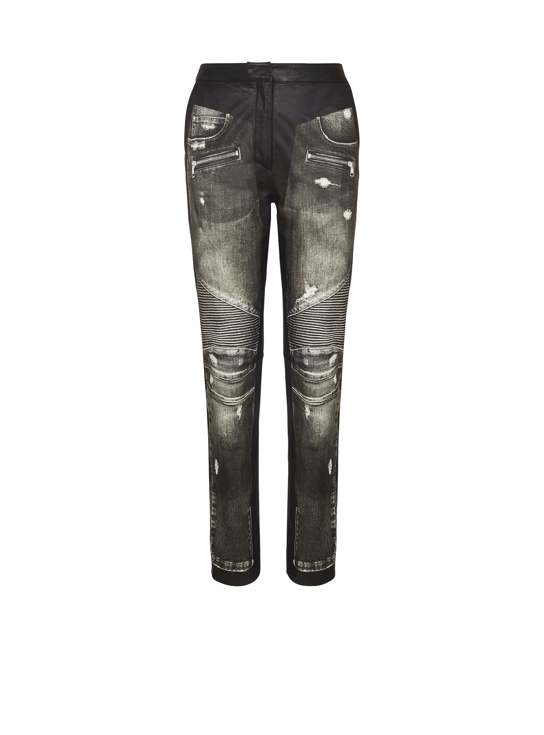 Lederhose mit Denim-Print