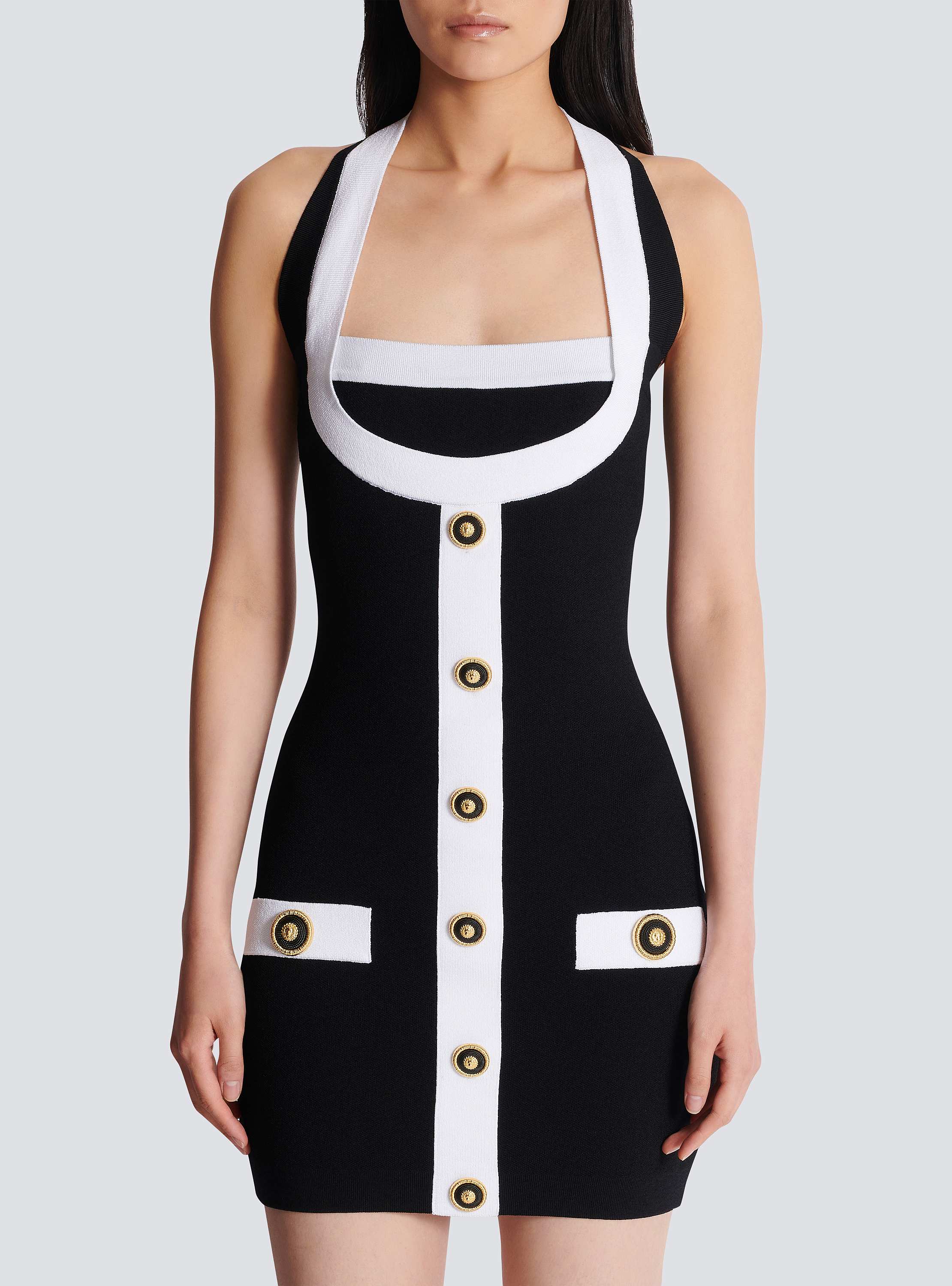 【関税&送料込】Balmain White Knit Dress With Double Straps Two-tone knit dress with faux waistcoat design - Women | BALMAIN