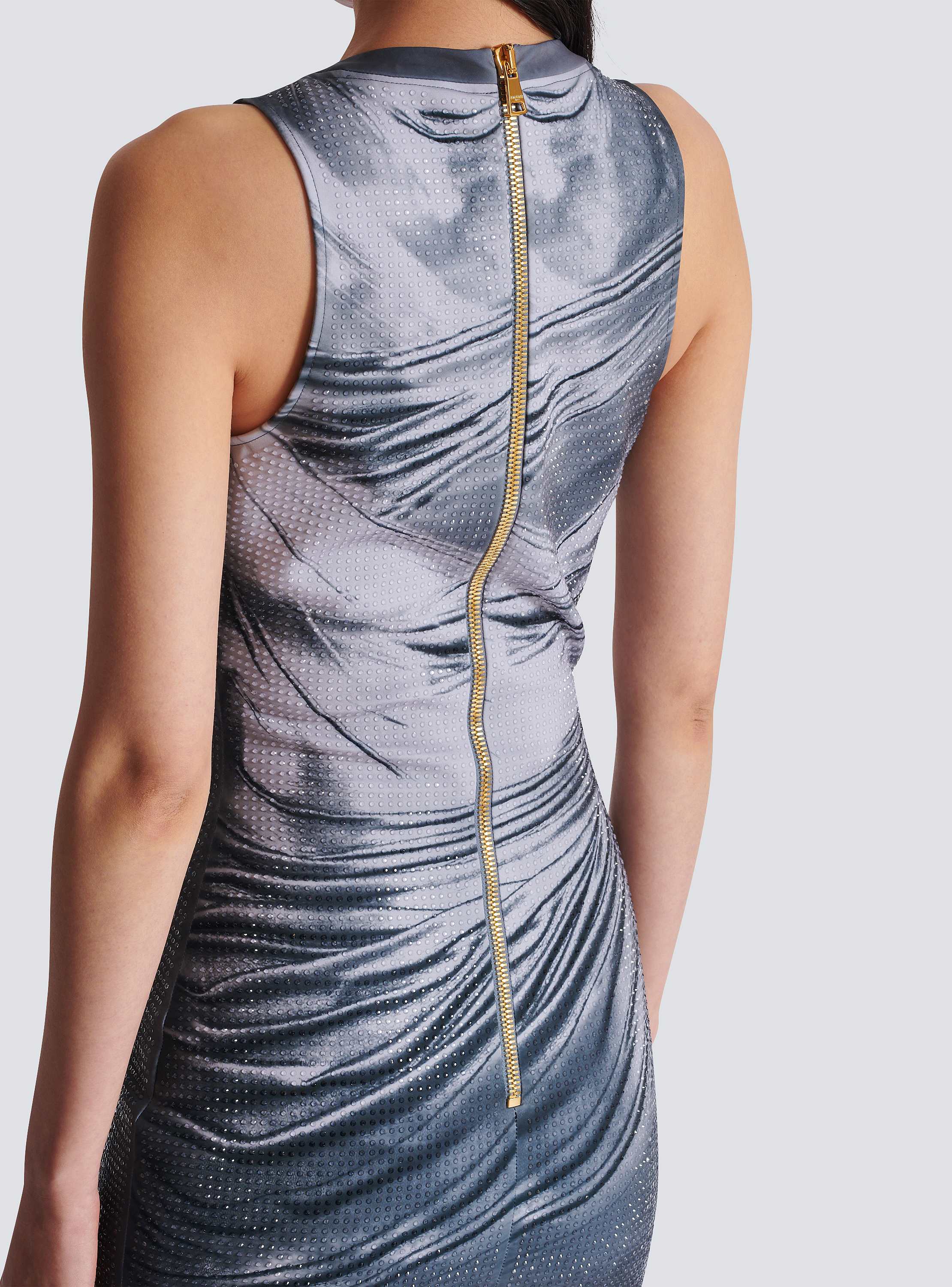 Halterneck draped trompe-l'œil strass dress
